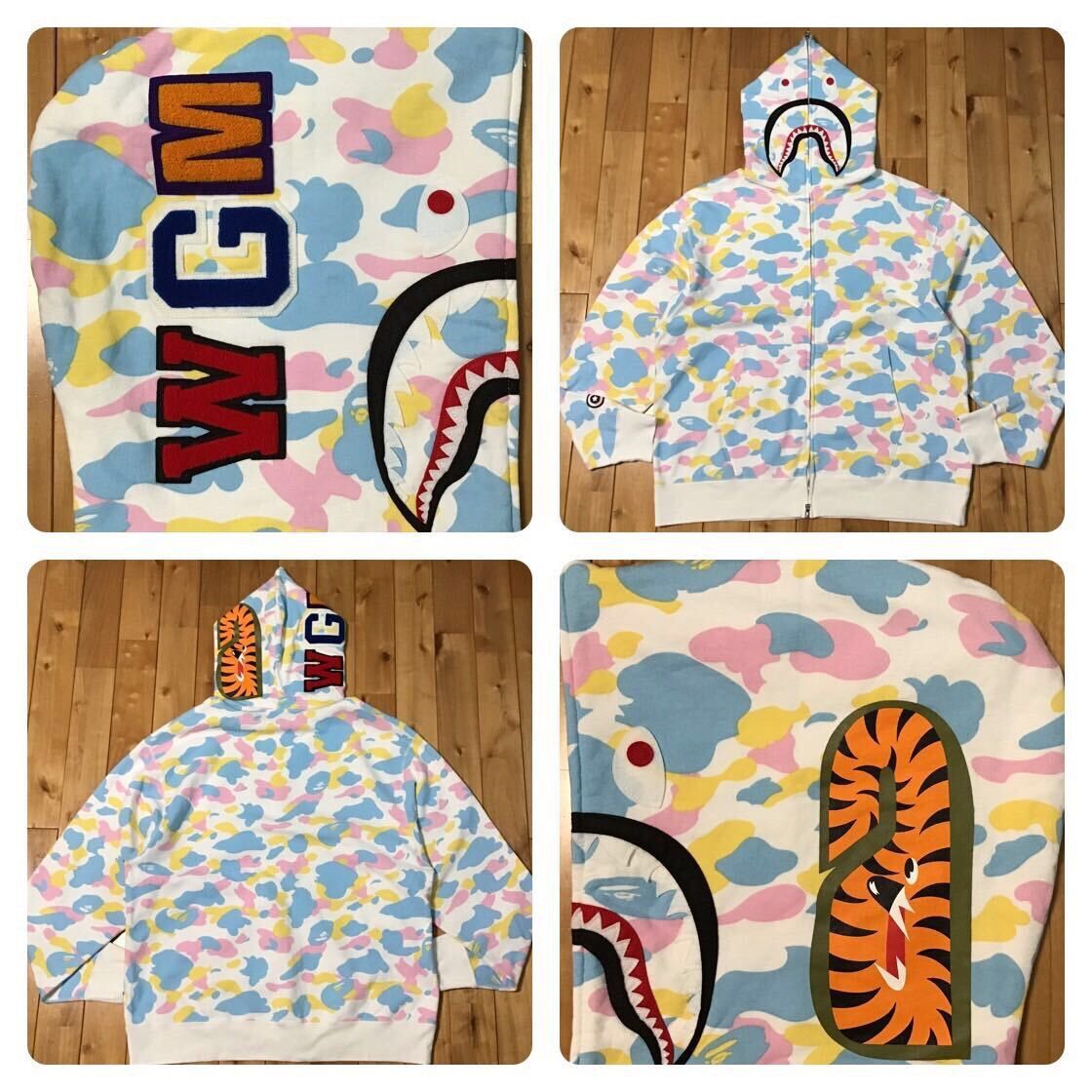 BAPE Multi Camo Shark Full Zip "PONR" Hoodie White