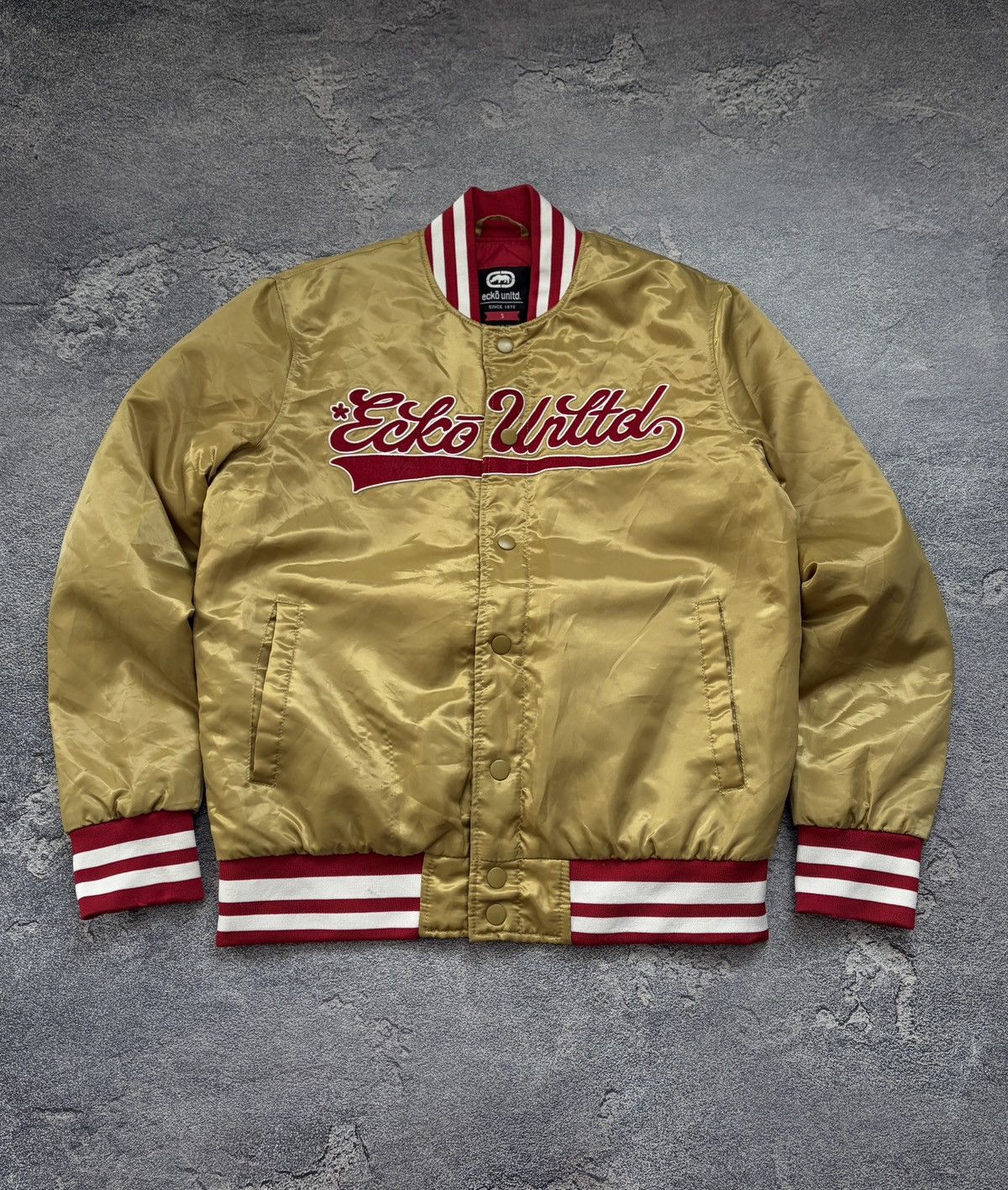 Ecko Unltd. Ecko Unltd Big Logo Varsity Bomber Jacket Gold Rap Y2K S Size US S / EU 44-46 / 1 - 1 Thumbnail
