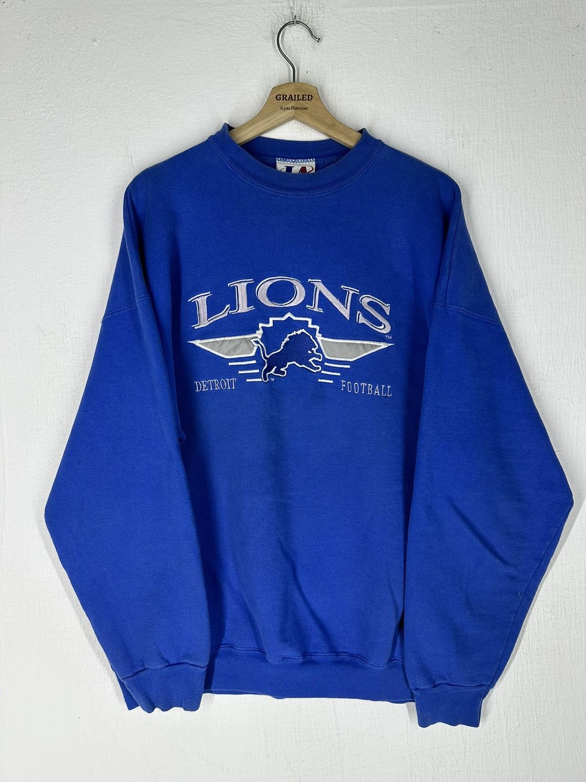 Image of Lions Detroit Football La Logo Athletic Sweatshirt in Blue, Men's (Size XL)