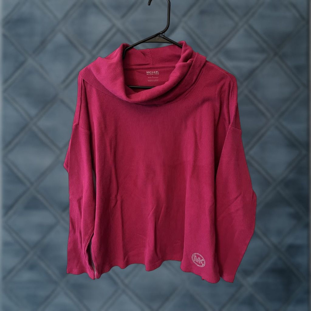 Michael Kors VINTAGE Michael Kors Womens Sweater Pullover Long Sleeve Cowl Neck Waffle-Knit Logo Pink Large Women's Size L / US 10 / IT 46 - 1 Thumbnail