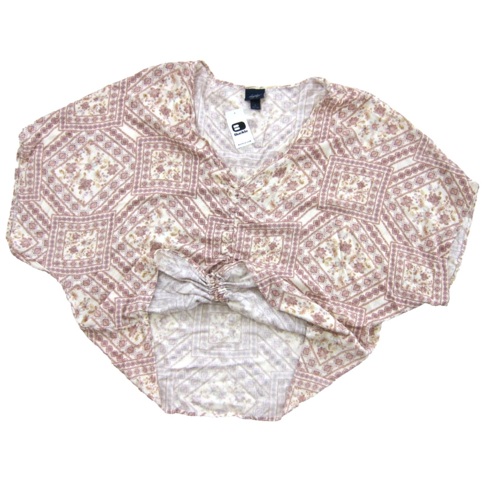 Vintage NWT Daytrip Blouse Shirt Cinch V-Neck Short Sleeve Tunic Floral Pink Purple 56" Bust 30" Arm Pit 35" Pit to Pit Womens Large Size L / US 10 / IT 46 - 4 Thumbnail