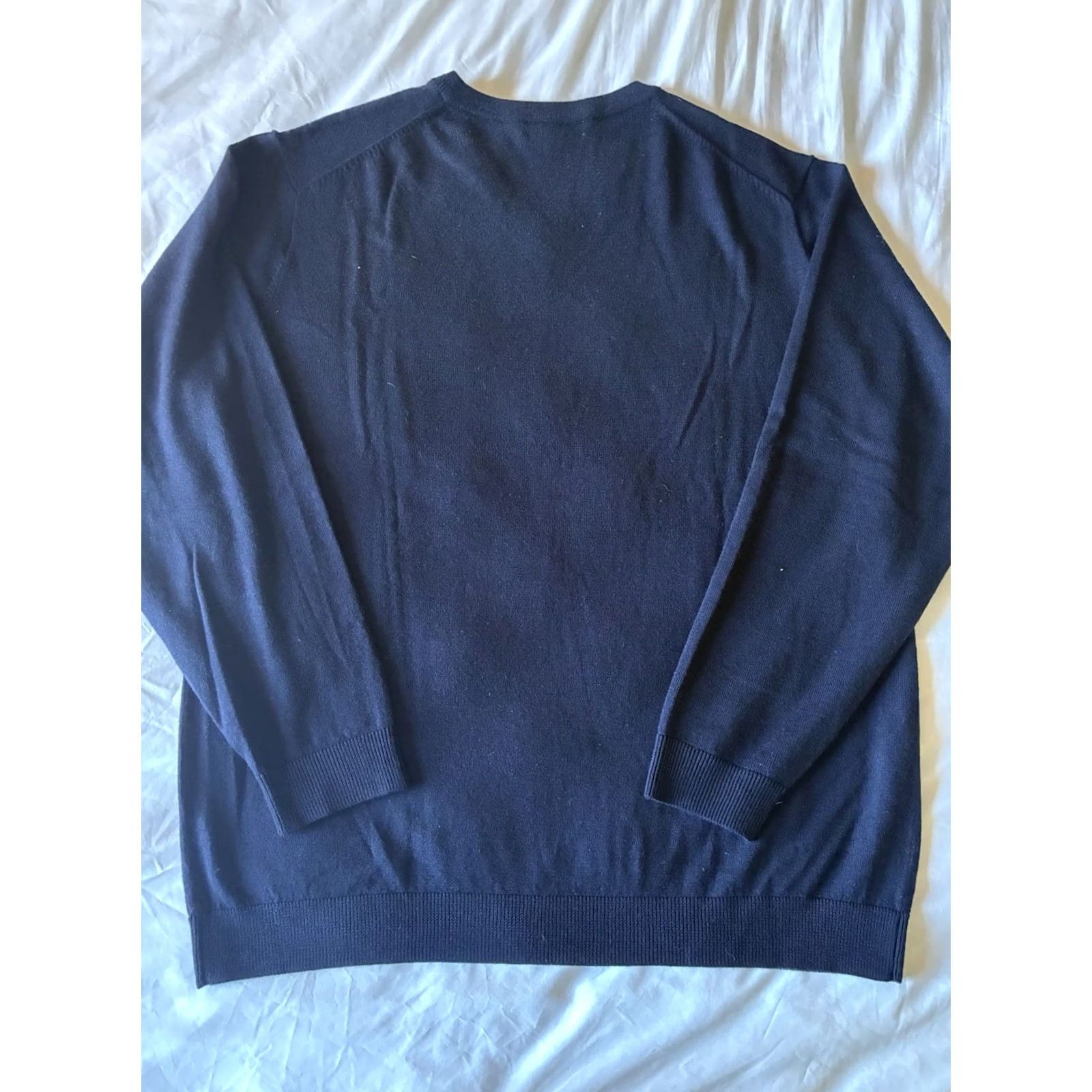 Hart Schaffner Marx Hart Schaffner Marx Sweater V-Neck Men 2XT Navy Wool Extra Fine Merino Pullover Long Sleeve Solid Knit Classic Luxury Big & Tall Size US XXL / EU 58 / 5 - 7 Thumbnail