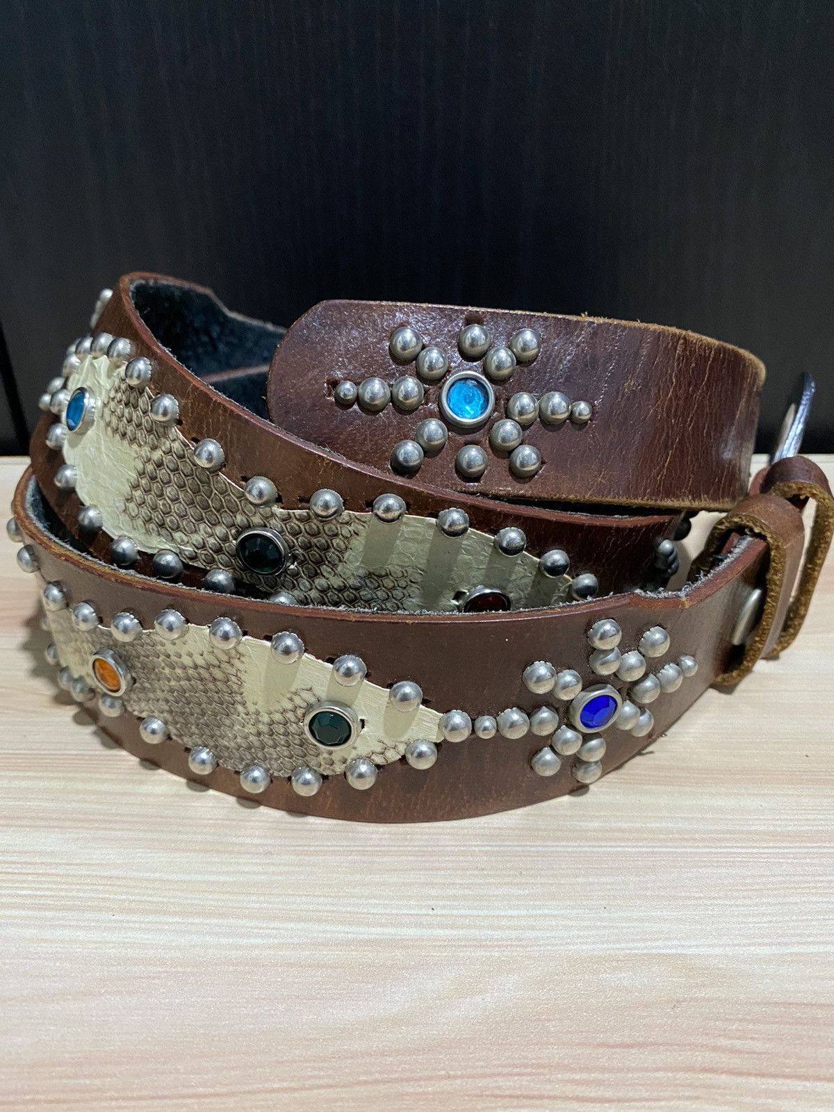 Japanese Brand Studded LeatherBelt inspired Undercover/BB Simons Size ONE SIZE - 6 Thumbnail