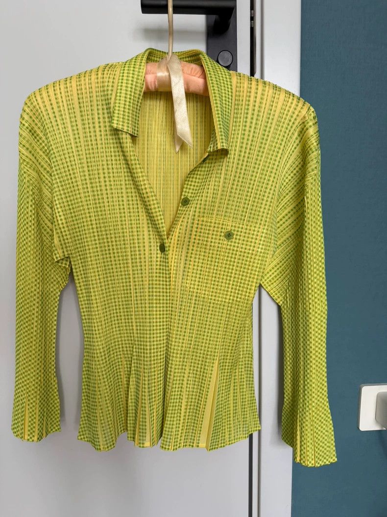 Issey Miyake Issey Miyake Fluorescent green checkered shirt Size L / US 10 / IT 46 - 1 Thumbnail