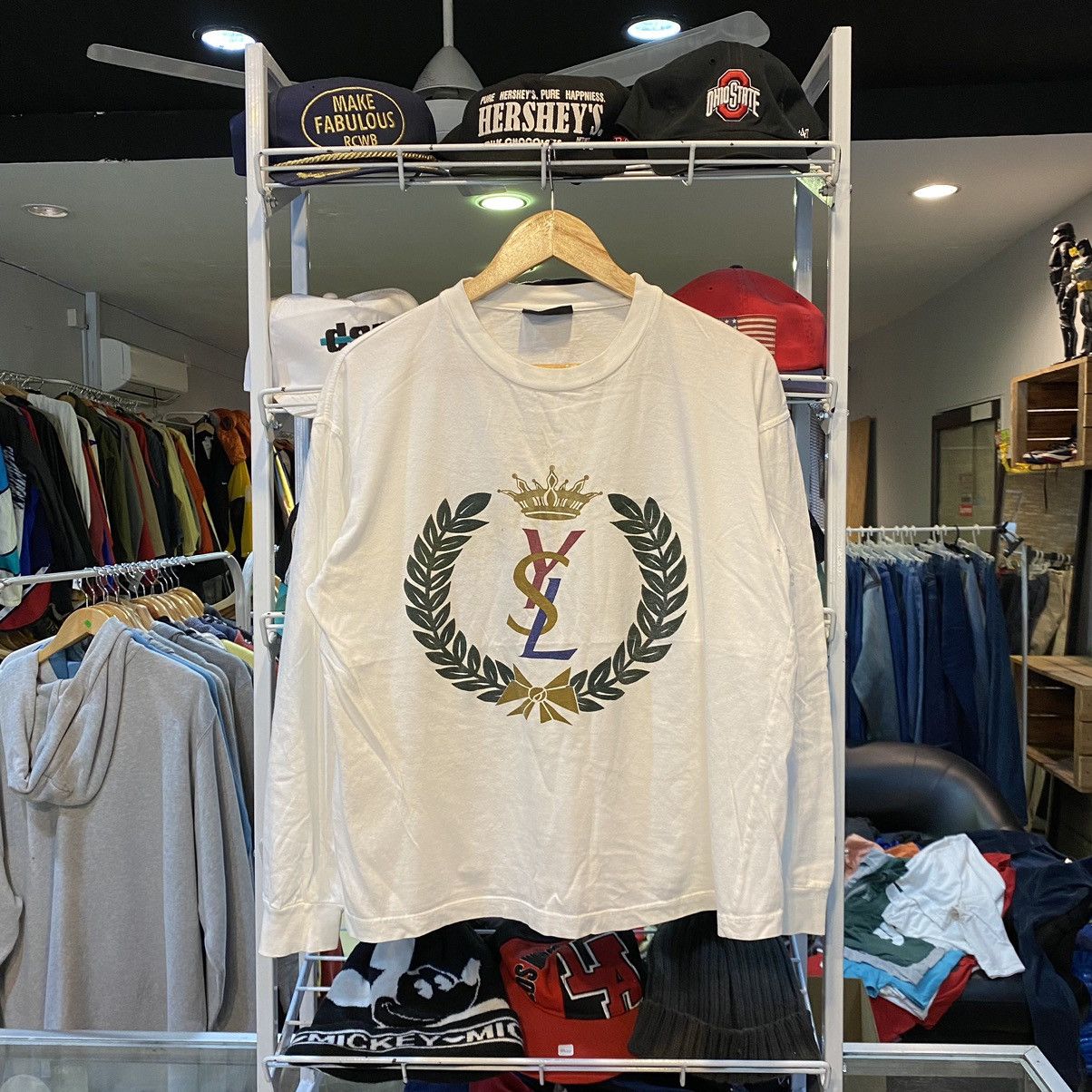 image of Vintage x YSL Pour Homme YVES Saint Laurent Longsleeve Tshirt in White, Men's (Size Small)