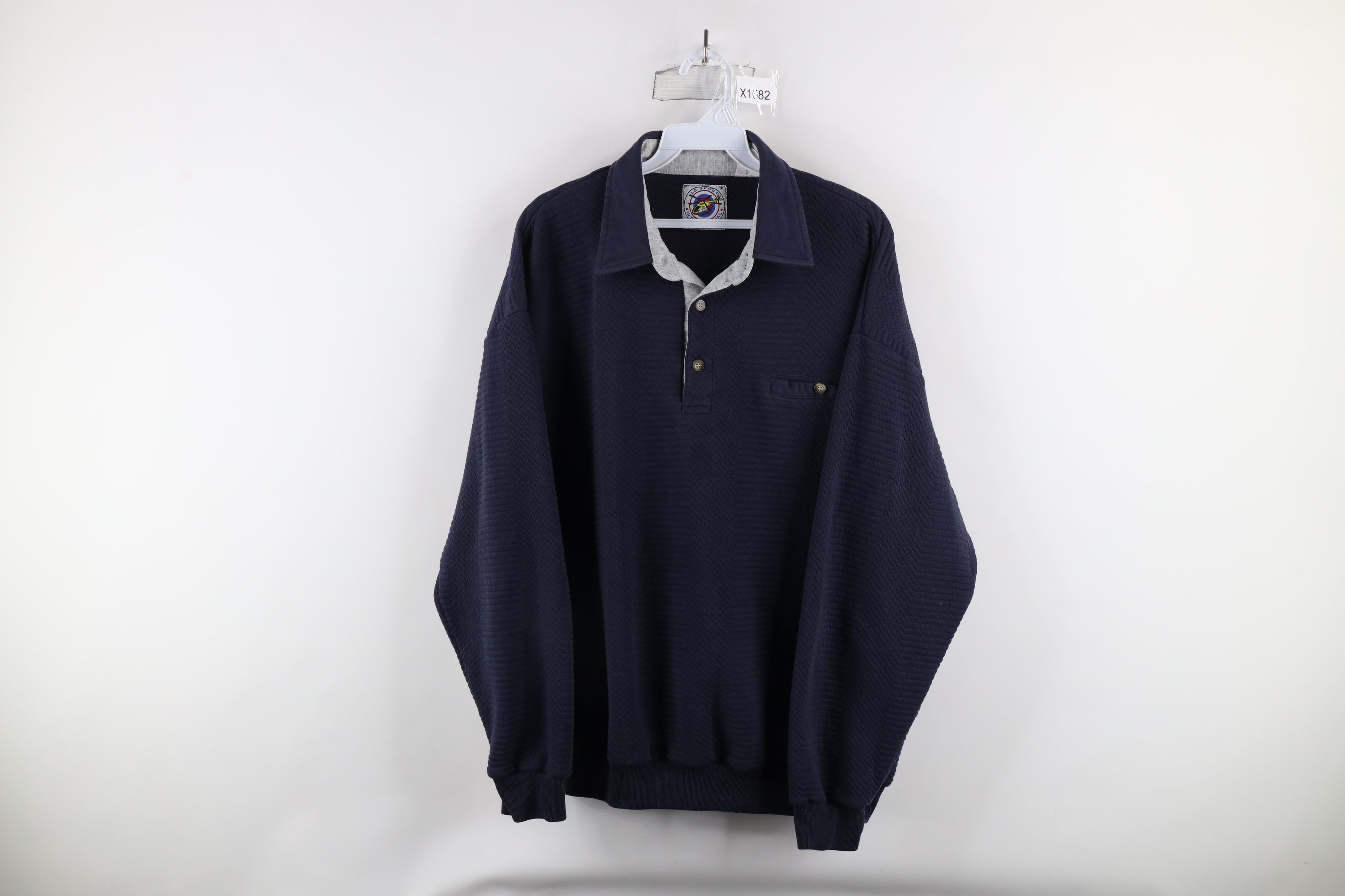 Vintage Vintage 90s Streetwear Collared Pullover Sweatshirt Blue Size US XL / EU 56 / 4 - 1 Thumbnail