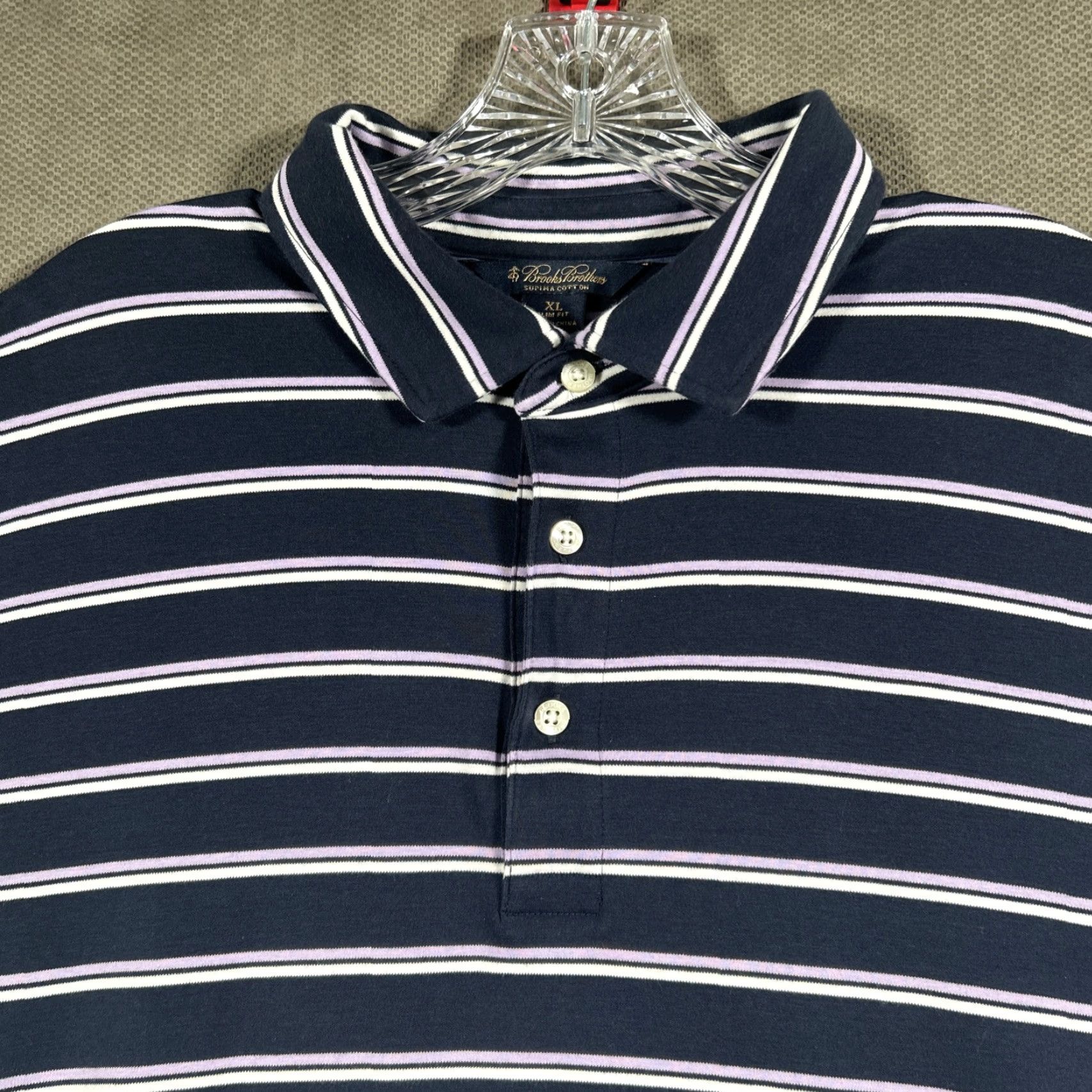 Brooks Brothers Brooks Brothers Polo Shirt Mens XL Slim Fit Blue Striped Short Sleeve Size US XL / EU 56 / 4 - 2 Thumbnail