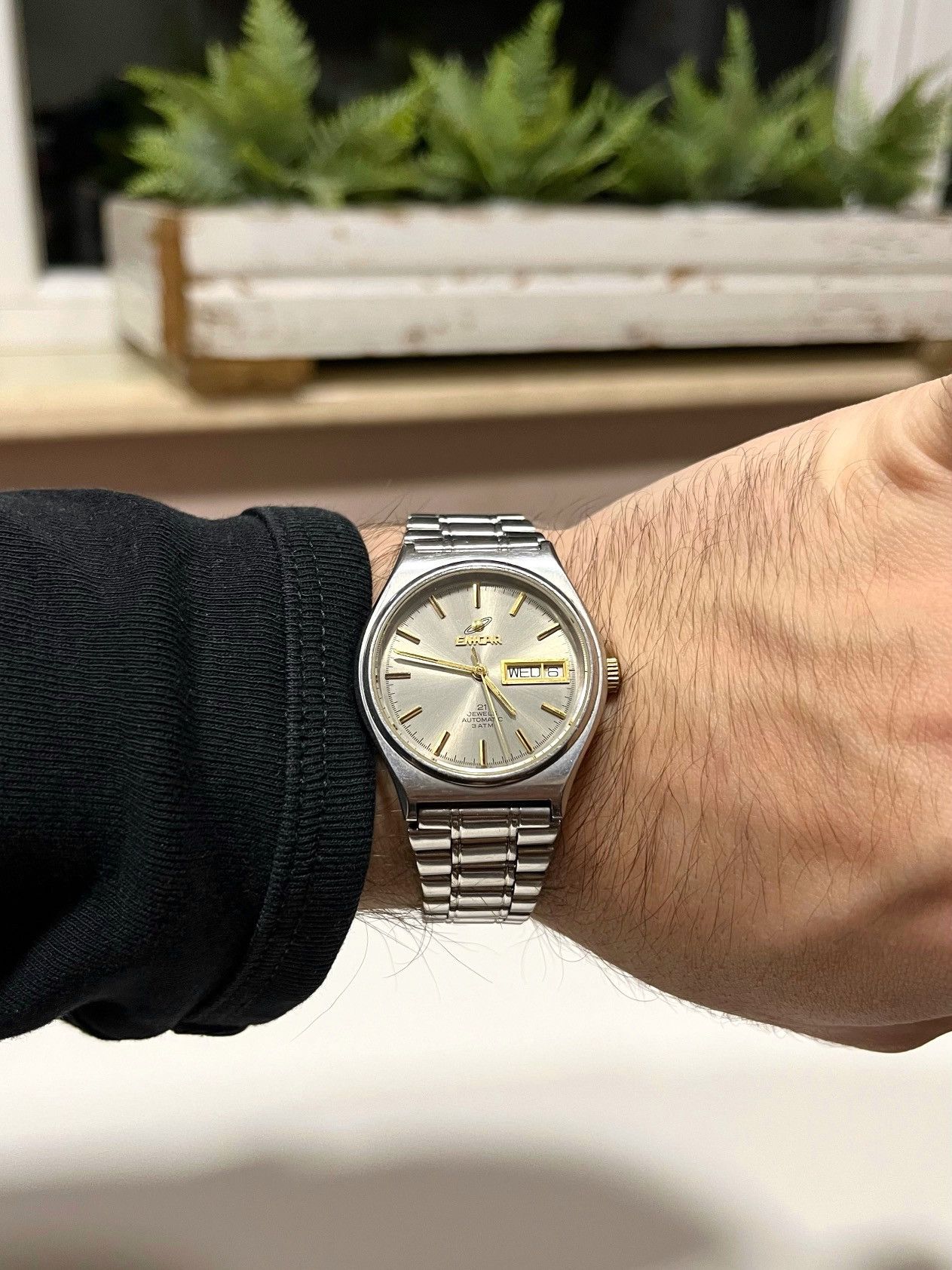 image of Vintage Enicar Day Date 2158 301 Swiss Steel Automatic Watch 90's in Silver, Men's
