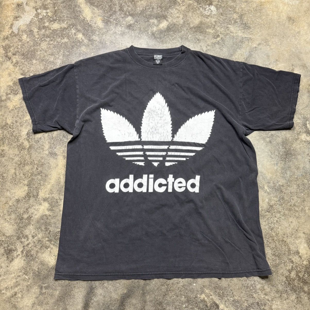 vintage adidas addicted weed faded baggy tshirt