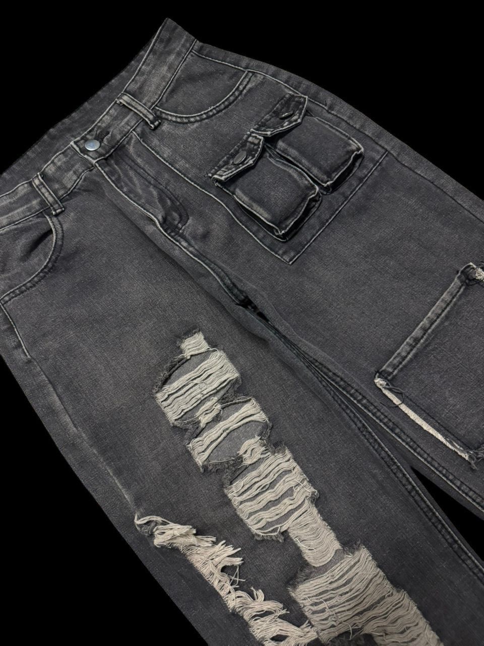 Beauty Beast 💥Insane💥🇯🇵 Mega Flare Dark Jean Baggy Flare Bag Pocket Style Size US 28 / EU 44 - 8 Thumbnail