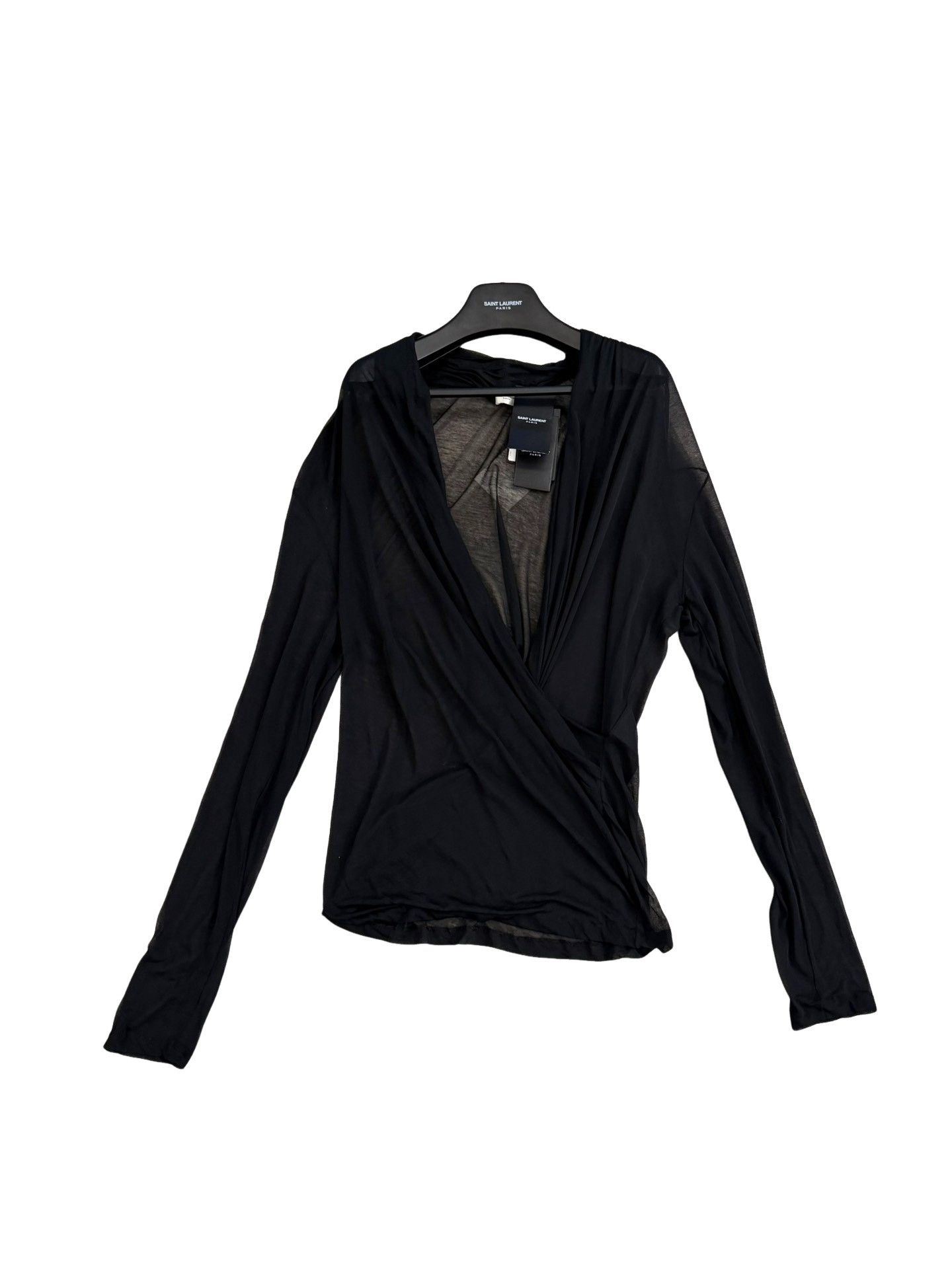 Saint Laurent Paris Saint Laurent Draped V-Neck Sheer Top Size XL Size US XL / EU 56 / 4 - 1 Thumbnail