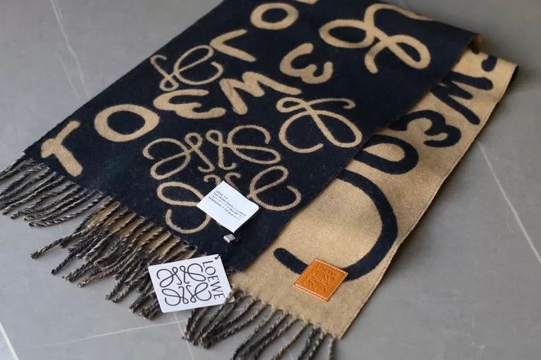 Loewe LOEWE Cashmere wool mixed fringe scarf black and brown Size ONE SIZE - 1 Thumbnail