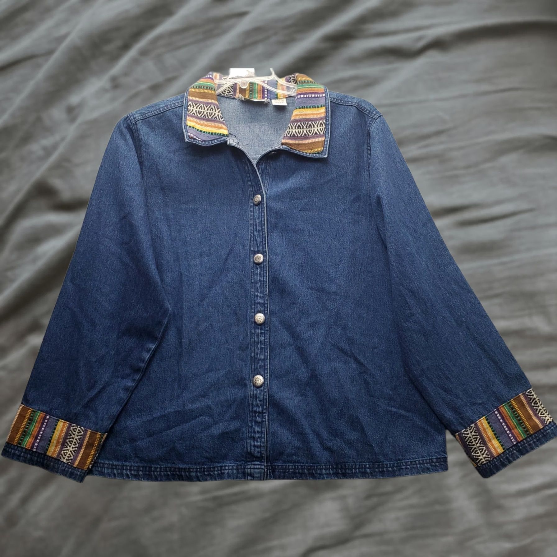 Denime New Identity Jacket Womens XL Blue Denim Embroidered Southwest Boho Button Front Size XL / US 12-14 / IT 48-50 - 1 Thumbnail