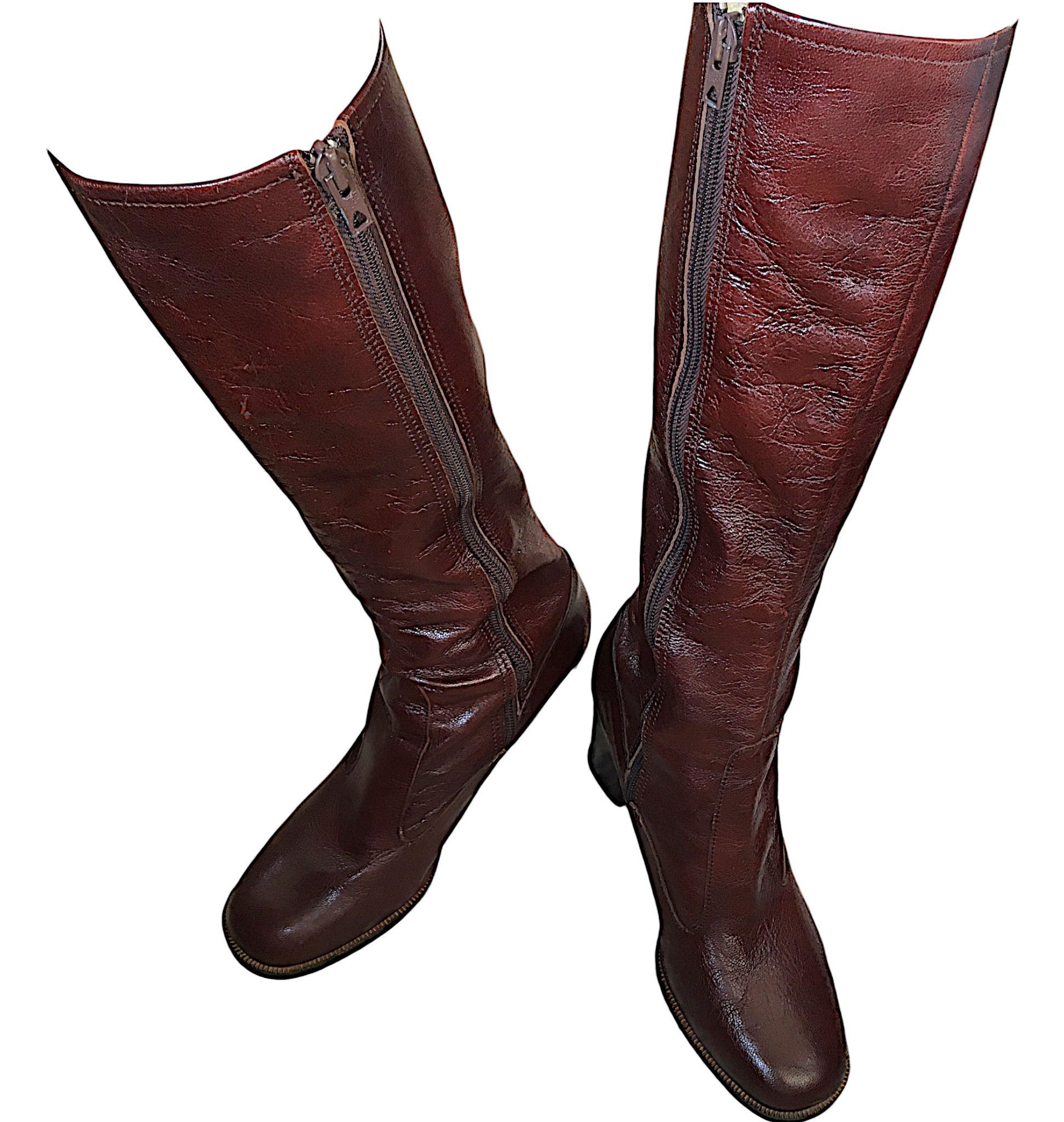 Vintage Burgundy Leather Boots - High Block Heel - France 70s Size US 6 / IT 36 - 11 Thumbnail
