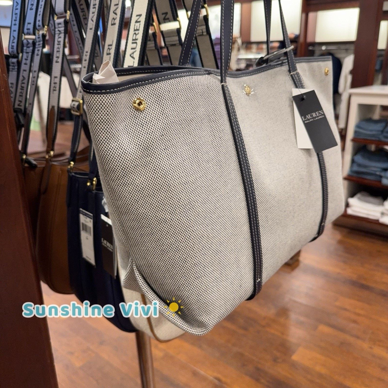 Lauren Ralph Lauren NWT Lauren Ralph Canvas Emerie Extra Large Tote Bag Navy Size ONE SIZE - 7 Thumbnail