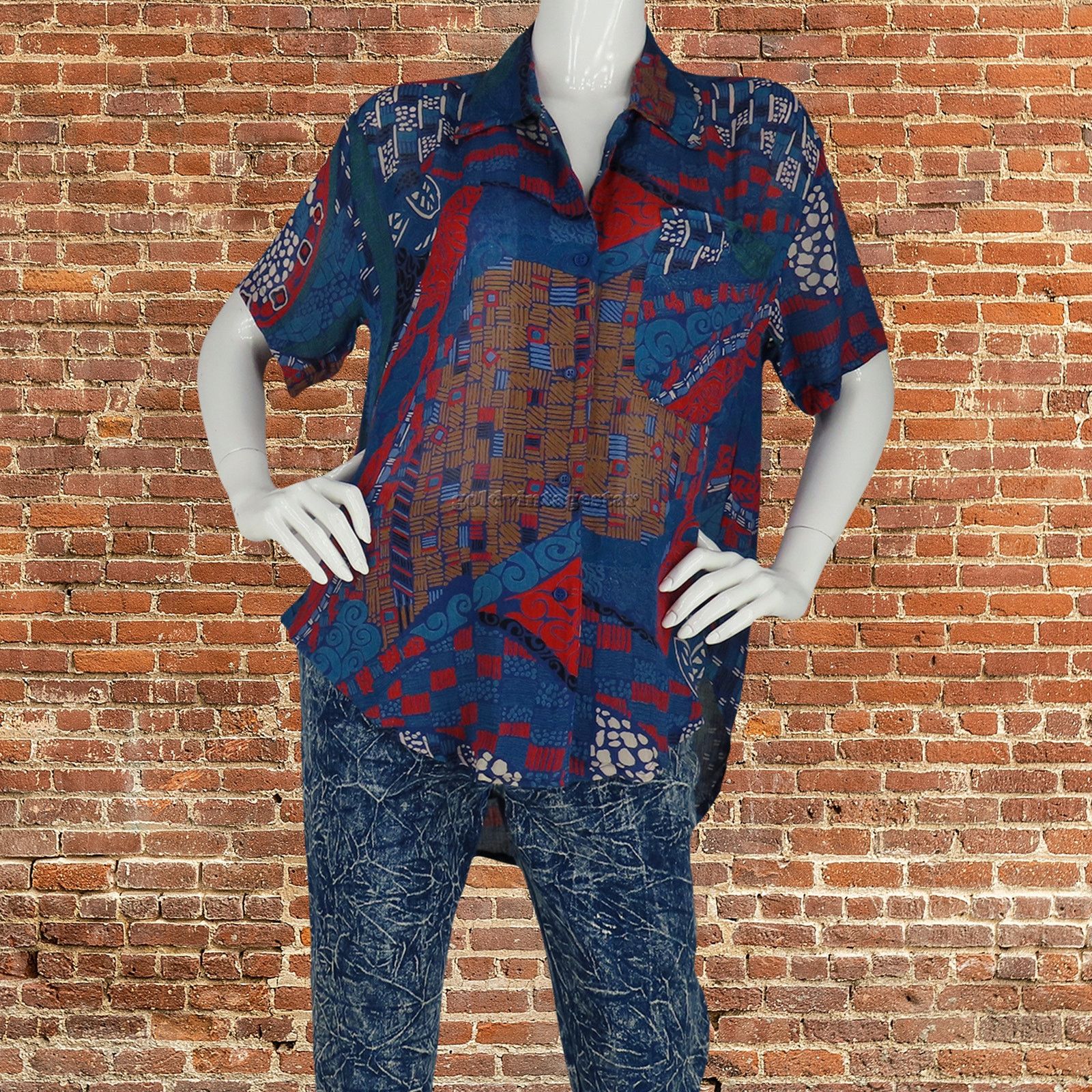 Adini Funky Aztec Art Print Hippie Shirt L Boho Chic