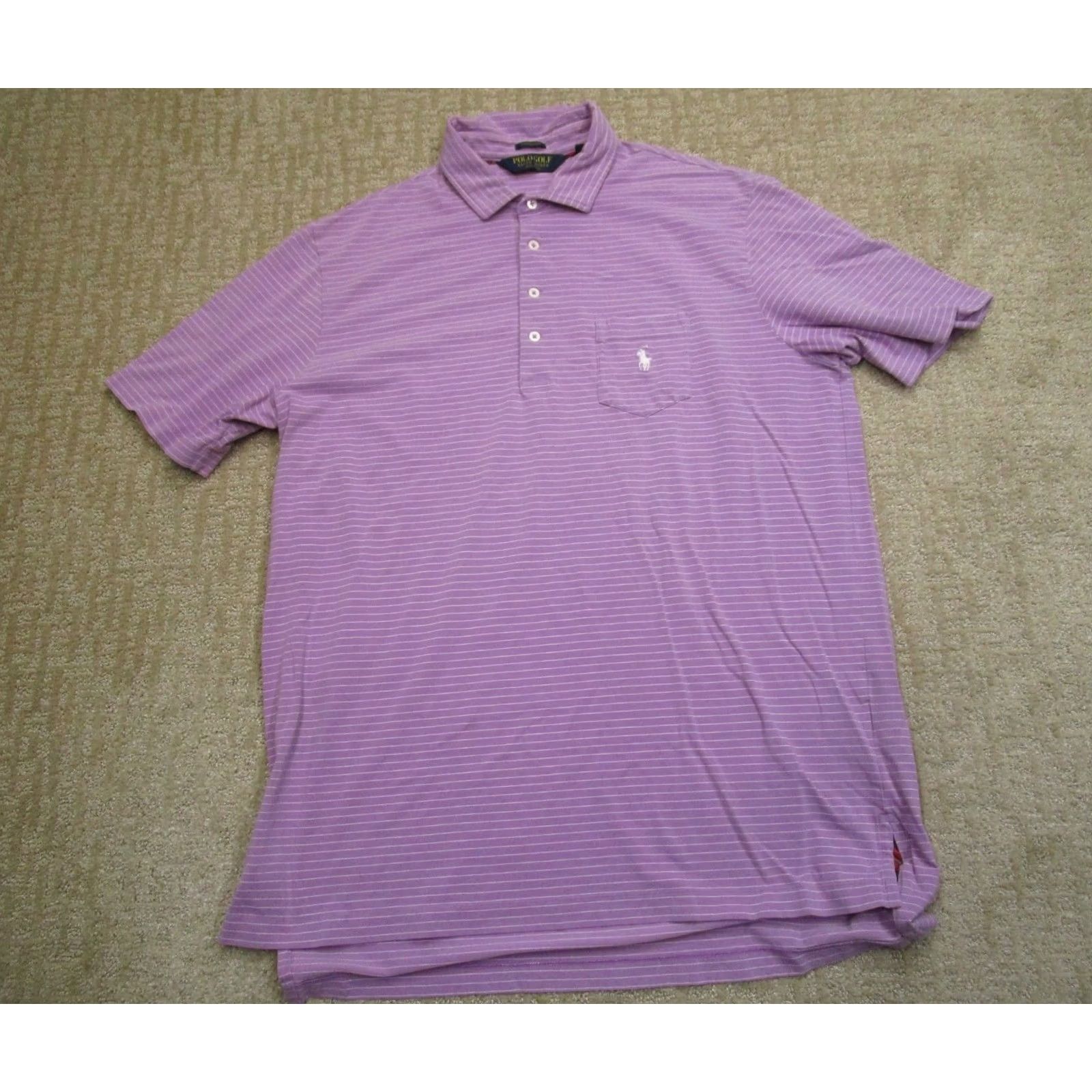 Ralph Lauren Ralph Lauren Polo Golf Shirt Men Large Purple Striped Short Sleeve Knit Cotton Spandex Logo Relaxed Size US L / EU 52-54 / 3 - 2 Thumbnail