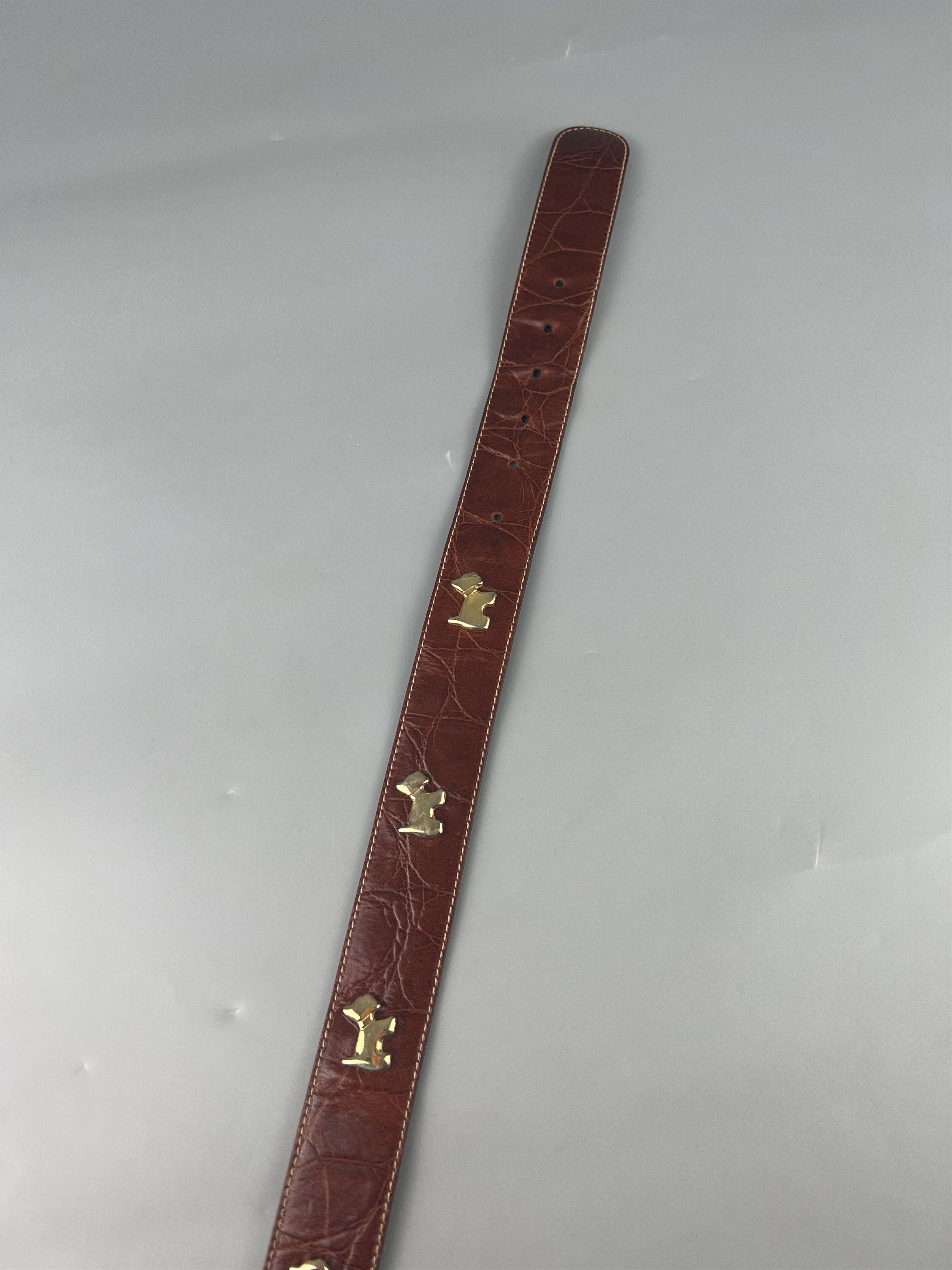 Furla × Vintage Furla Vintage Brown Leather Gold Scottie Dog Belt 85cm Italy Size ONE SIZE - 3 Thumbnail