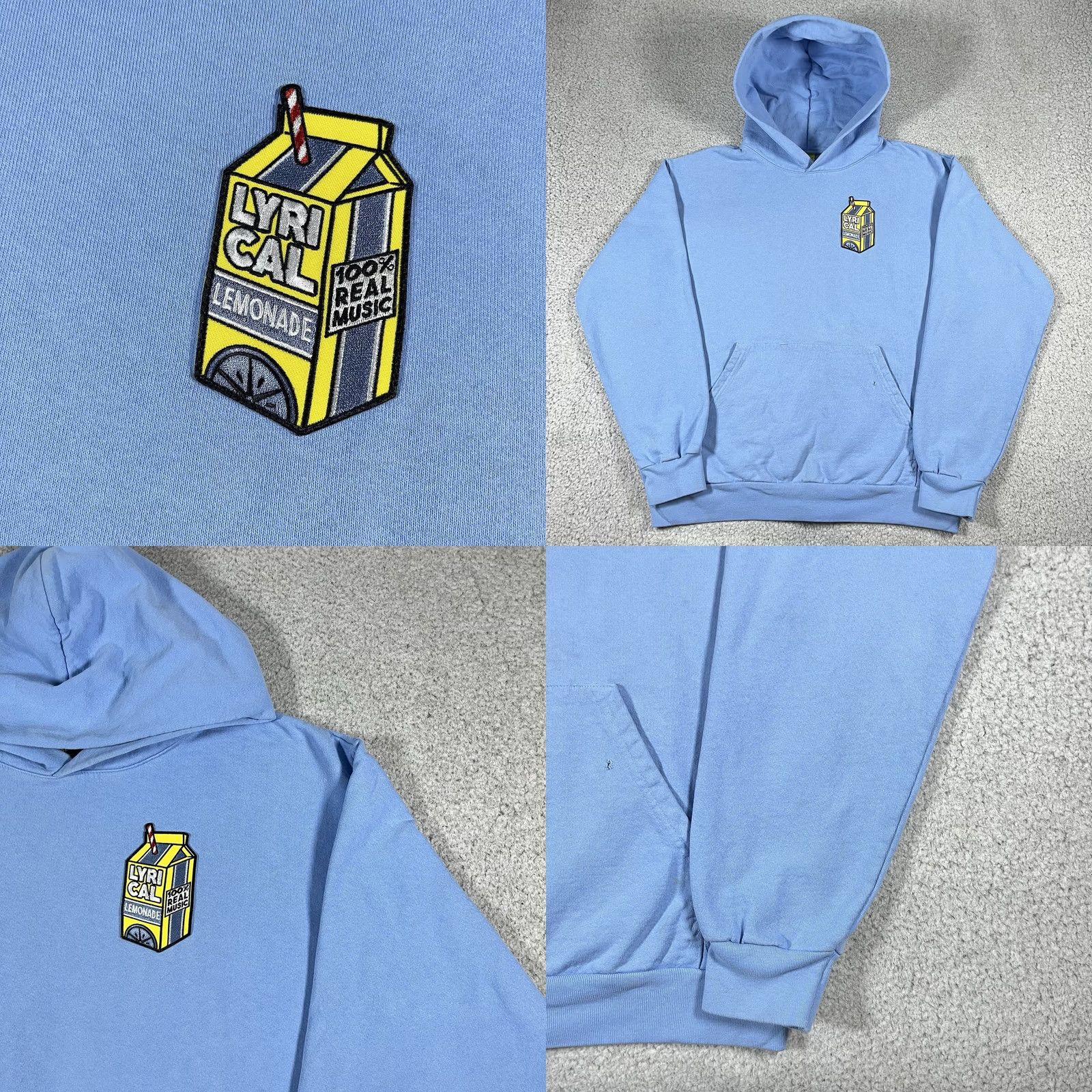 Vintage Lyrical Lemonade Hoodie Mens L Blue Sweatshirt Embroidered Logo Music Fest Hooded Pullover VINTAGE? Size US L / EU 52-54 / 3 - 8 Thumbnail