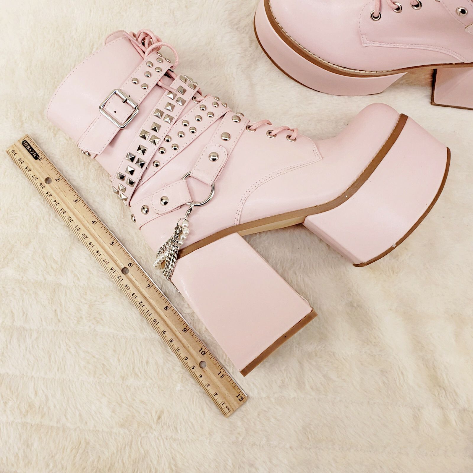 Other Ocho Baby Pink Ice Stud Strap Platform Chunky Block Heel Ank Size US 7.5 / IT 37.5 - 6 Thumbnail
