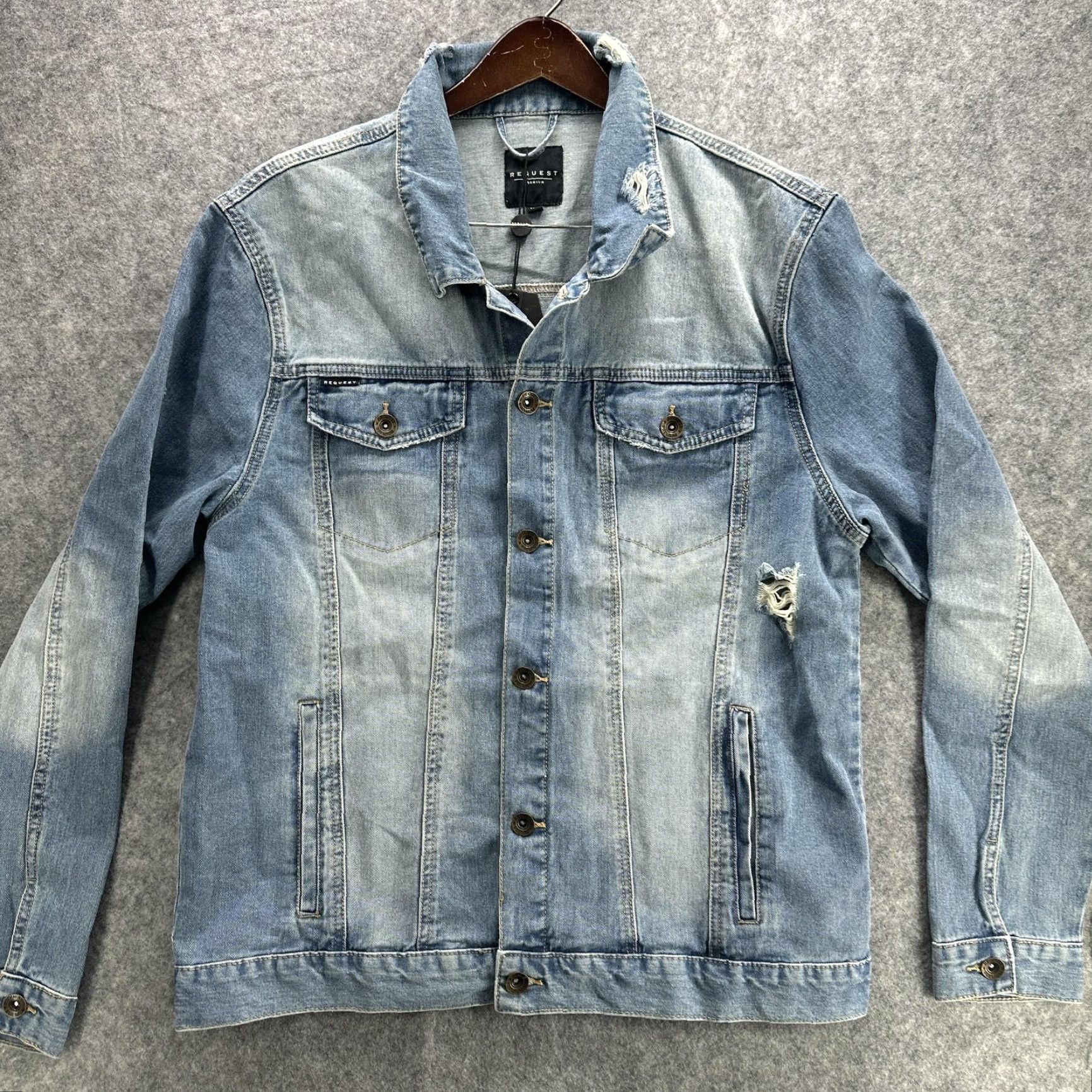 Vintage VINTAGE Request Mens Denim Jacket XL Blue Distressed TruckeR Coat Button Front Casual Size US XL / EU 56 / 4 - 2 Thumbnail