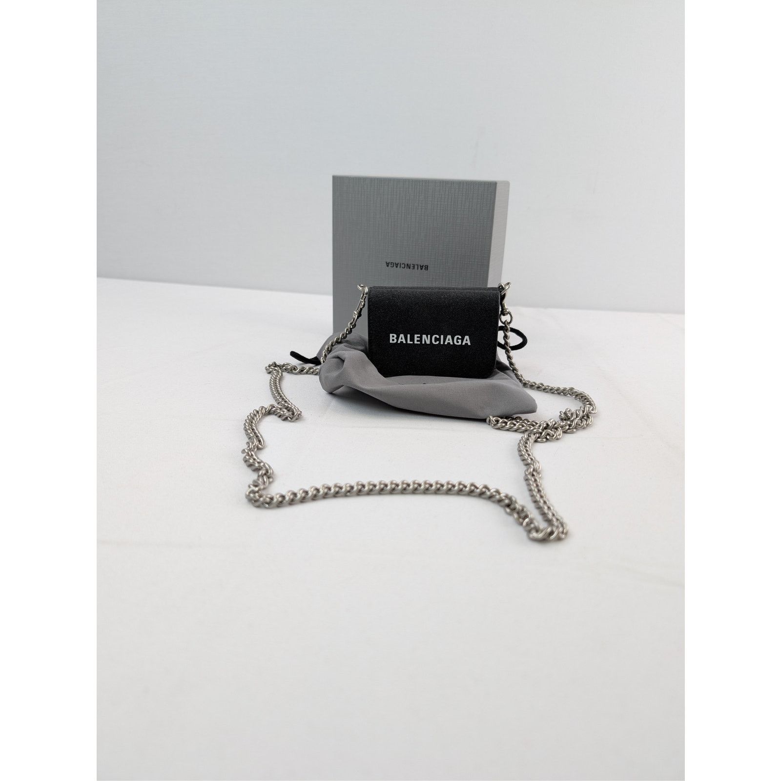 Balenciaga o1rshd1 Women's SMLG Sparkling Mini Wallet on Chain in Black Size ONE SIZE - 1 Thumbnail