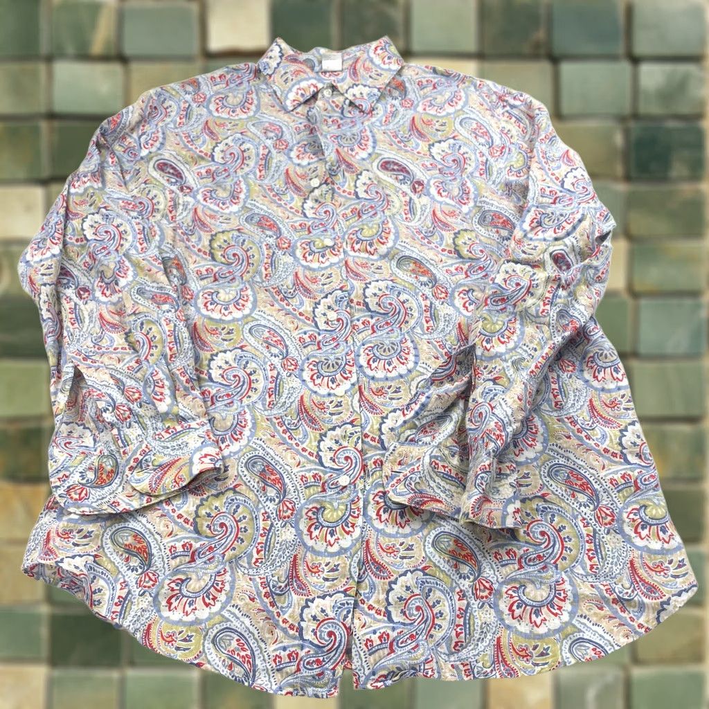 Vintage Robert Friedman 16/33 MED 100% Linen Italy Paisley Mens Button LS Shirt Blue Size US M / EU 48-50 / 2 - 1 Thumbnail