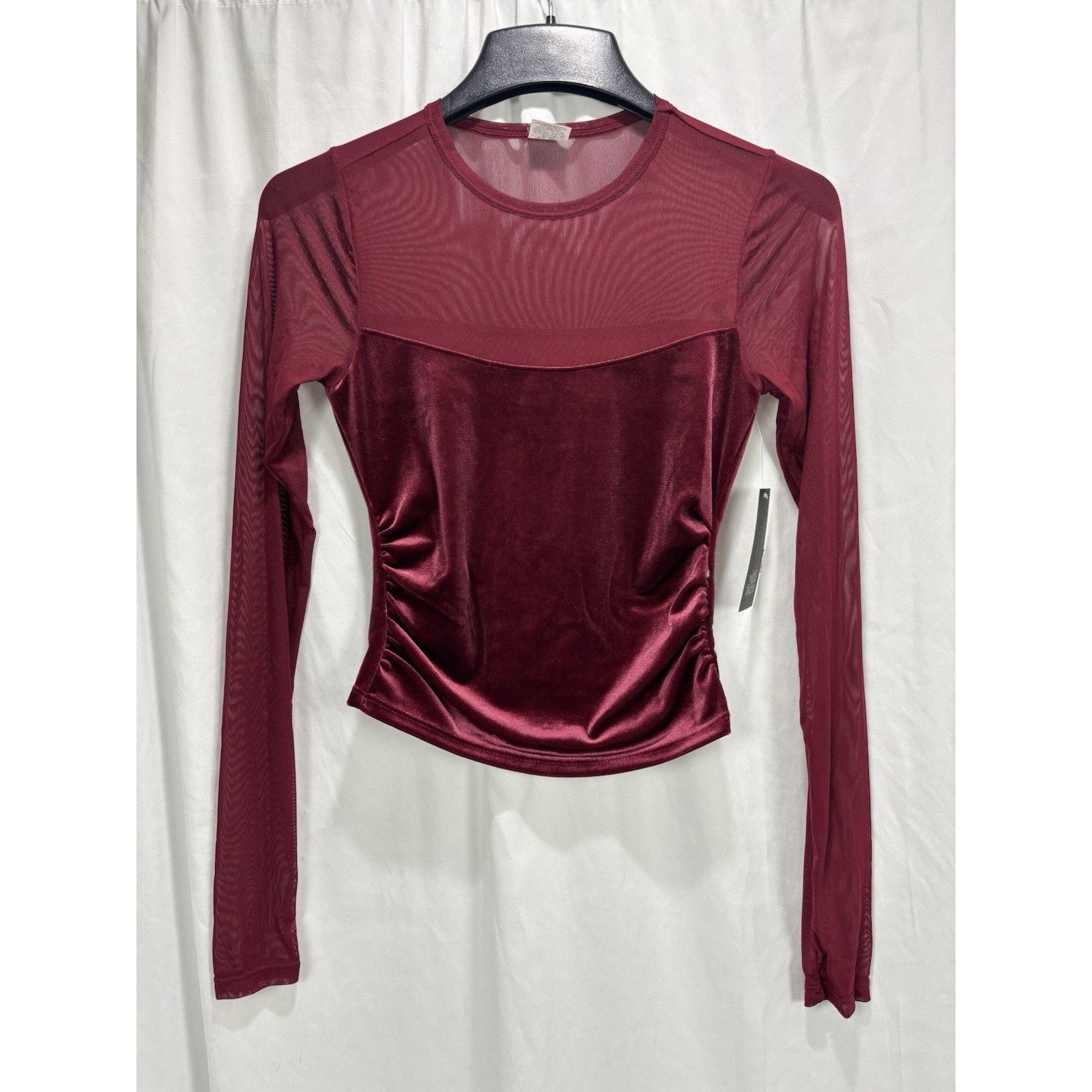 Target Basics NWT Wild Fable Long Sleeve Sheer Velvet Burgundy Shirt XS Size XS / US 0-2 / IT 36-38 - 1 Thumbnail