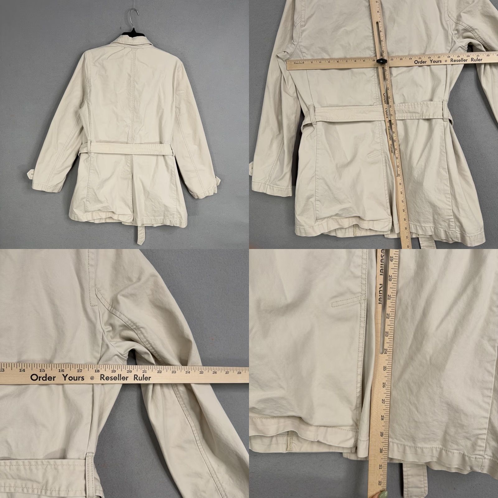 Gap Gap Trench Coat Womens Large White Cotton Mid Length Belted Button Front Pockets 100% Cotton Canvas Seasonal Fall Spring Mens Womens Size L / US 10 / IT 46 - 8 Thumbnail