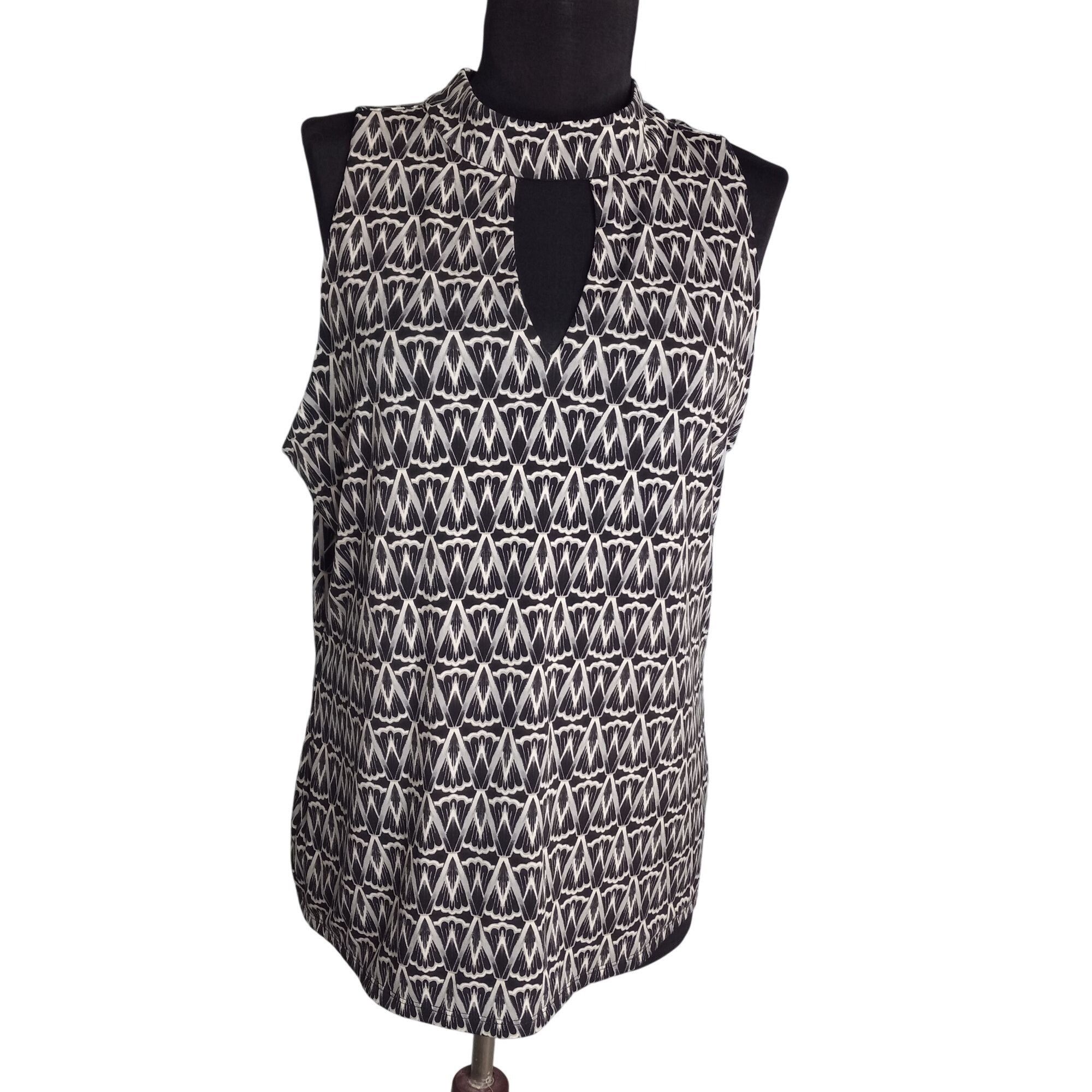 White House Black Market WHBM Outlet L Tank Top Black White Geometric Print Sleeveles Size L / US 10 / IT 46 - 1 Thumbnail