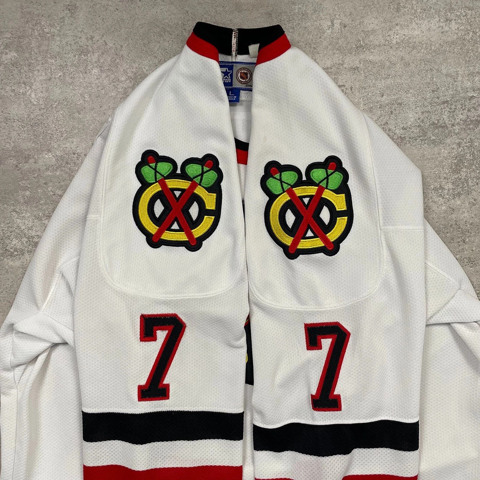 NHL × Starter × Vintage CHICAGO BLACKHAWKS CHRIS CHELIOS #7 STARTER HOCKEY JERSEY L Size US L / EU 52-54 / 3 - 5 Thumbnail