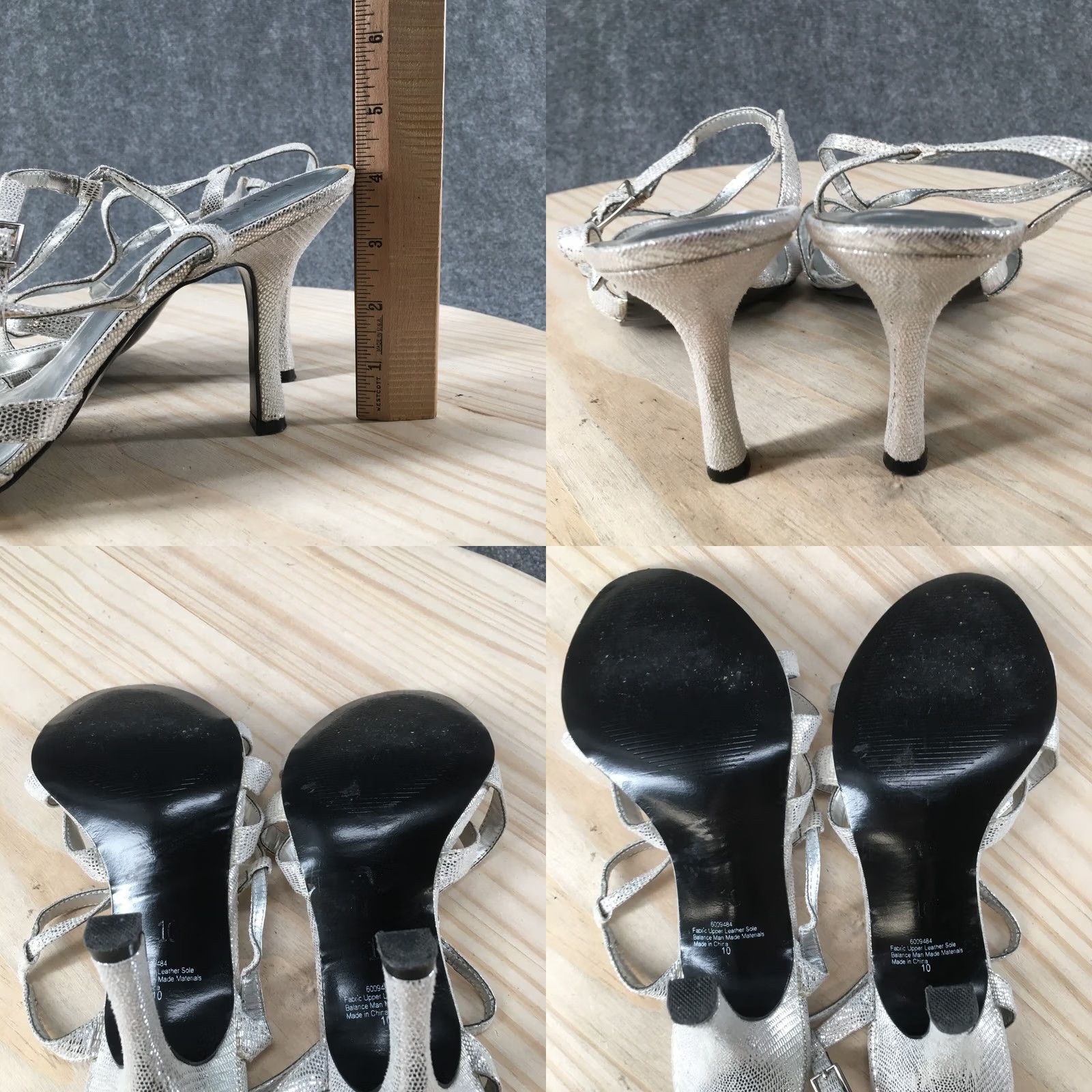 Vintage Kelly & Katie High Heels Womens 10 Strappy Stiletto Slingback Silver Fabric Heel Size US 10 / IT 40 - 8 Thumbnail