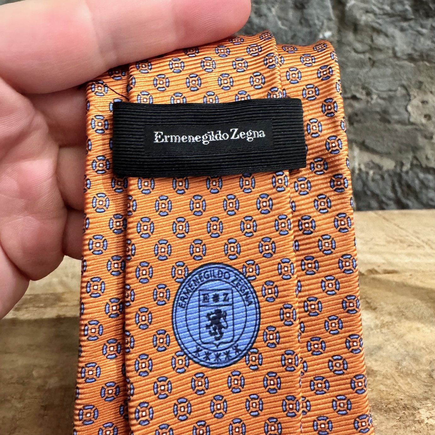Ermenegildo Zegna Ermenegildo Zegna Orange Geometric Silk Tie Size ONE SIZE - 3 Thumbnail