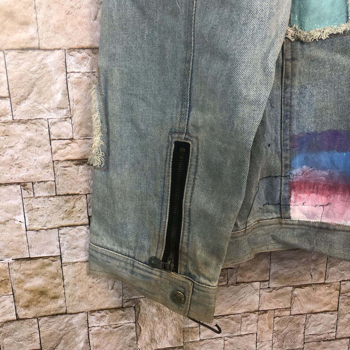 Japanese Brand Born To Wild Blue ripped patchwork Denim Jacket #A25 Size US XL / EU 56 / 4 - 16 Thumbnail