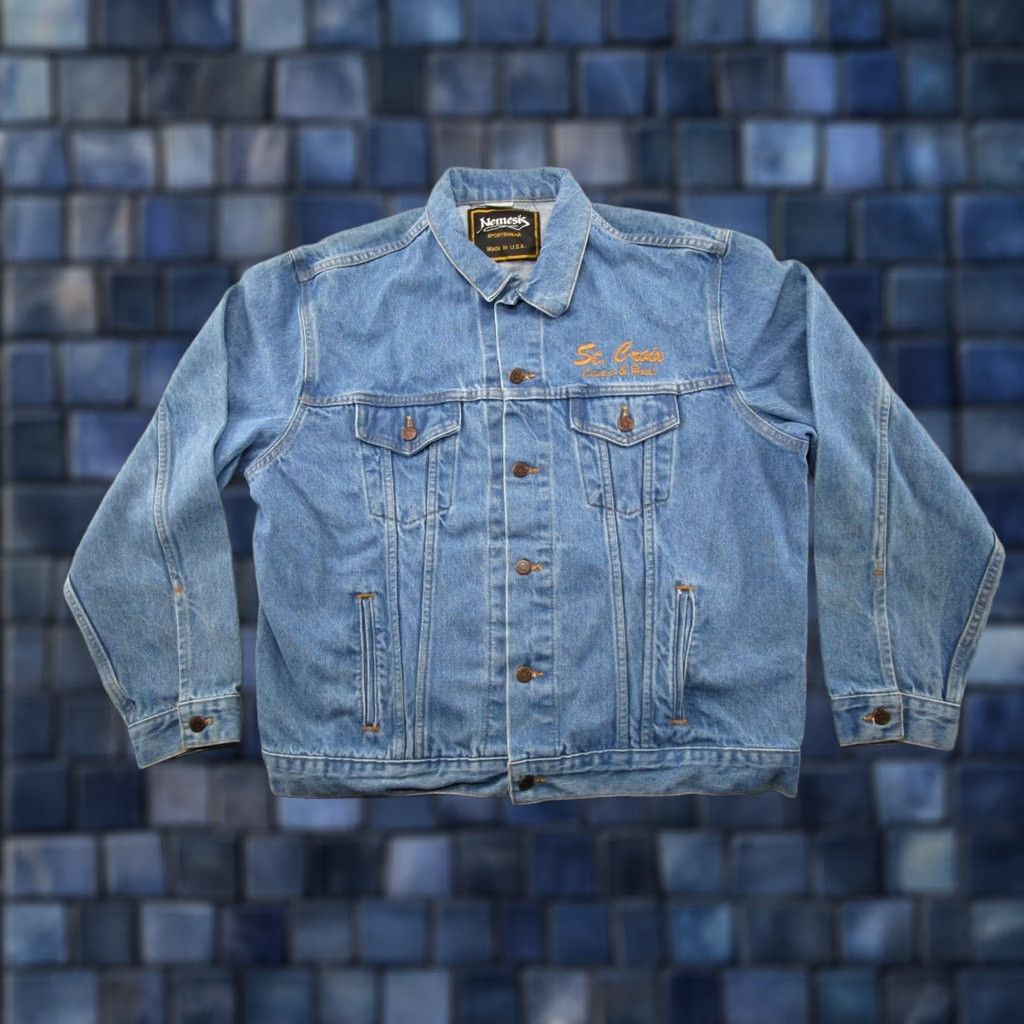 Denime Nemesis Jeans Jacket Mens XL Denim Blue Trucker Made in USA St Croix Hotel Casino Bomber Jacket USA Vintage Regular Mens XL Blue Denim Jacket Size US 36 / EU 52 - 1 Thumbnail