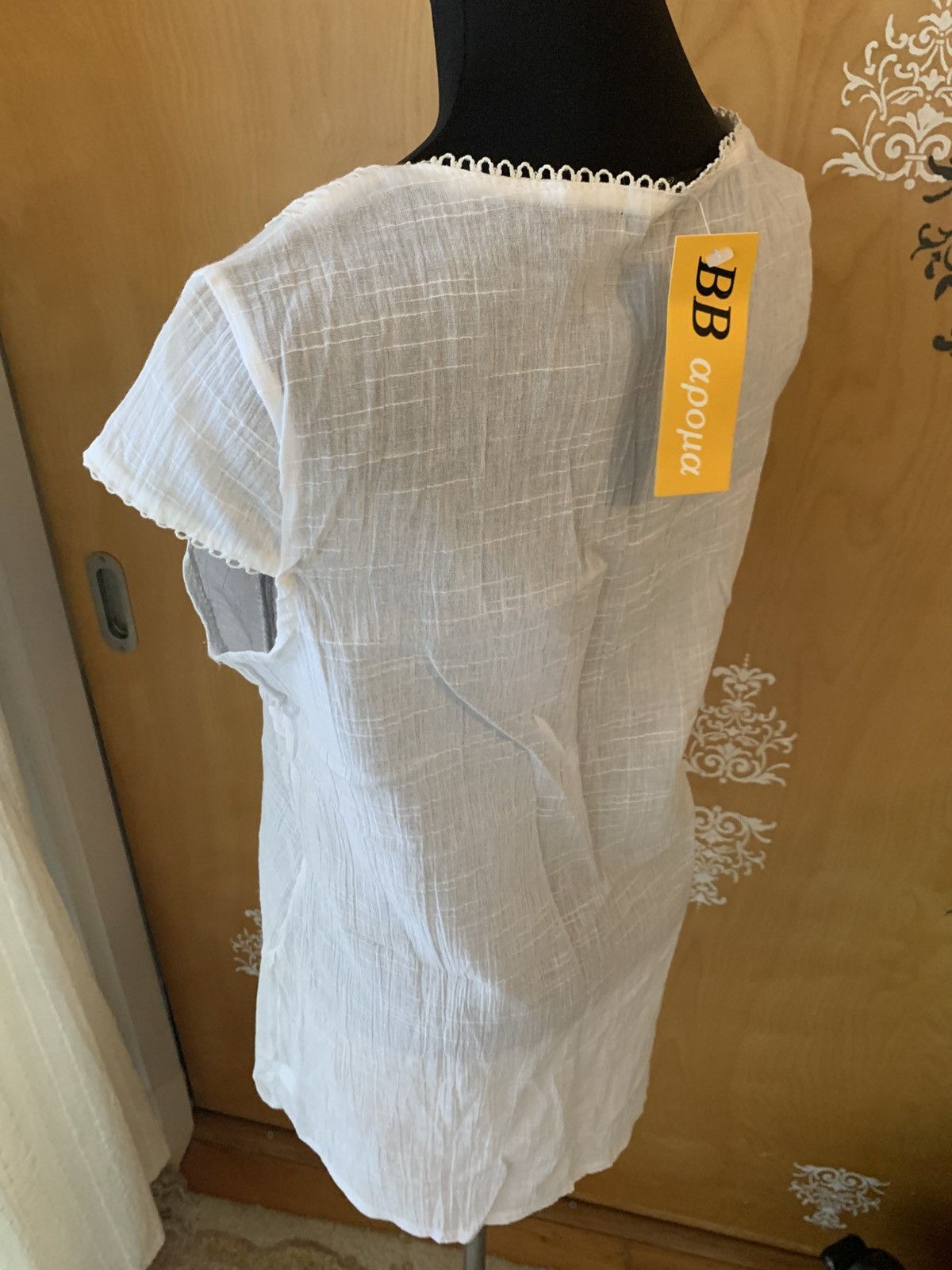 Vintage Vintage Y2K White Sheer Lace-Up Short Sleeve Tunic Top S/M Size M / US 6-8 / IT 42-44 - 6 Thumbnail