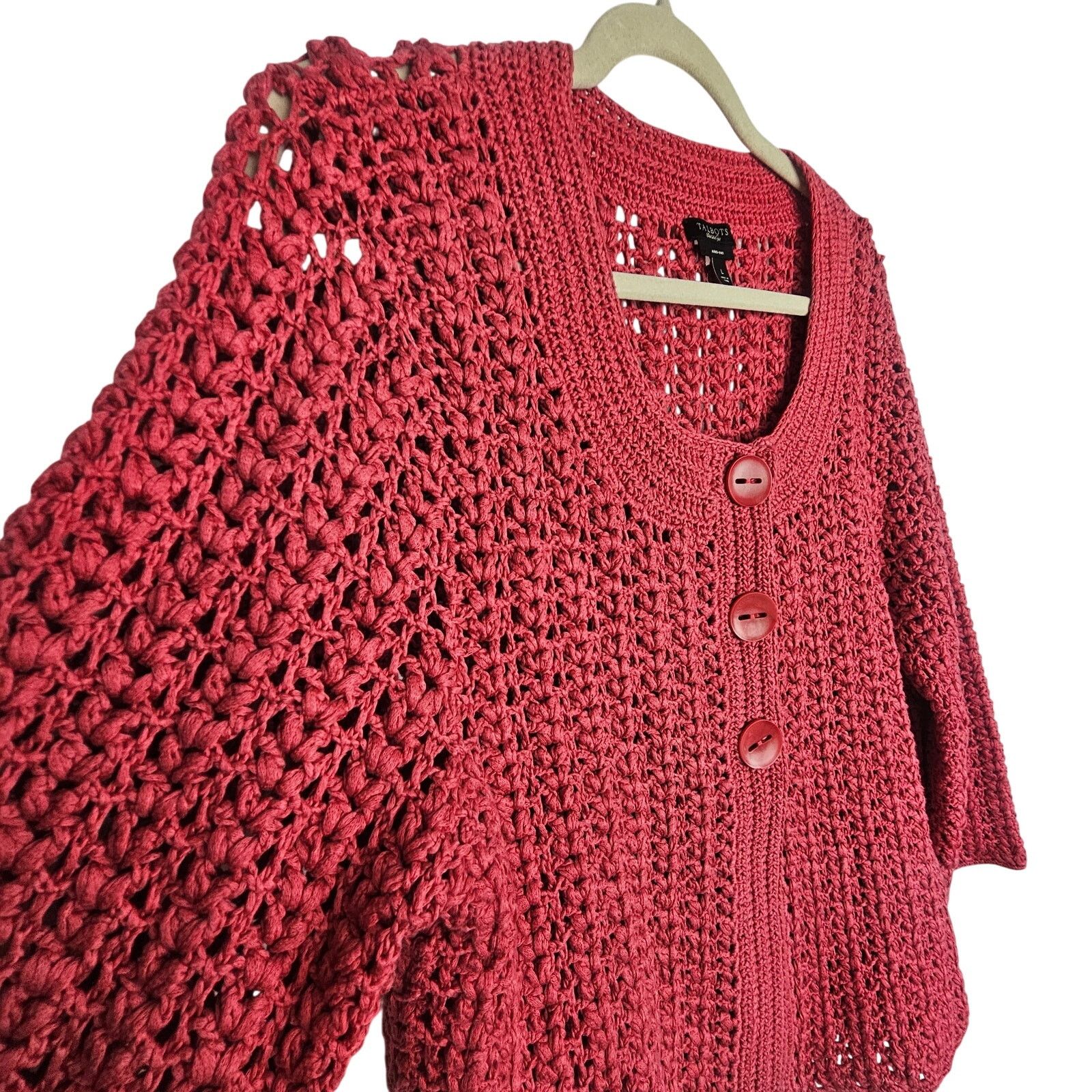 Robert Talbott Talbots Womens Chunky Open Knit Cardigan Sweater L Hand Knit Size L / US 10 / IT 46 - 5 Thumbnail