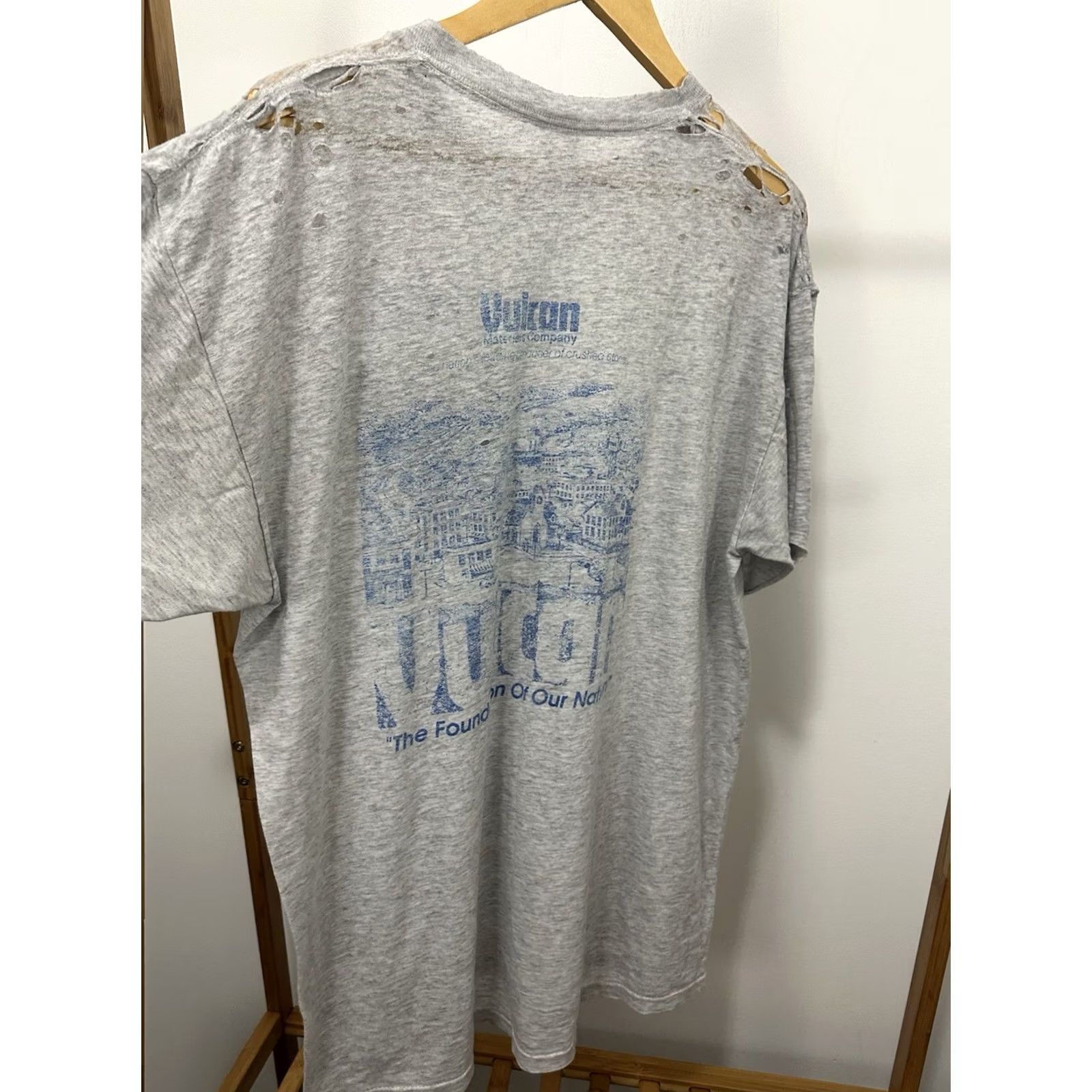 Jerzees JERZEES T-Shirt VTG Vulcan Super Paper Thin Thrashed Distressed Worn Burnout Work XL Gray Mens Size US XL / EU 56 / 4 - 3 Thumbnail