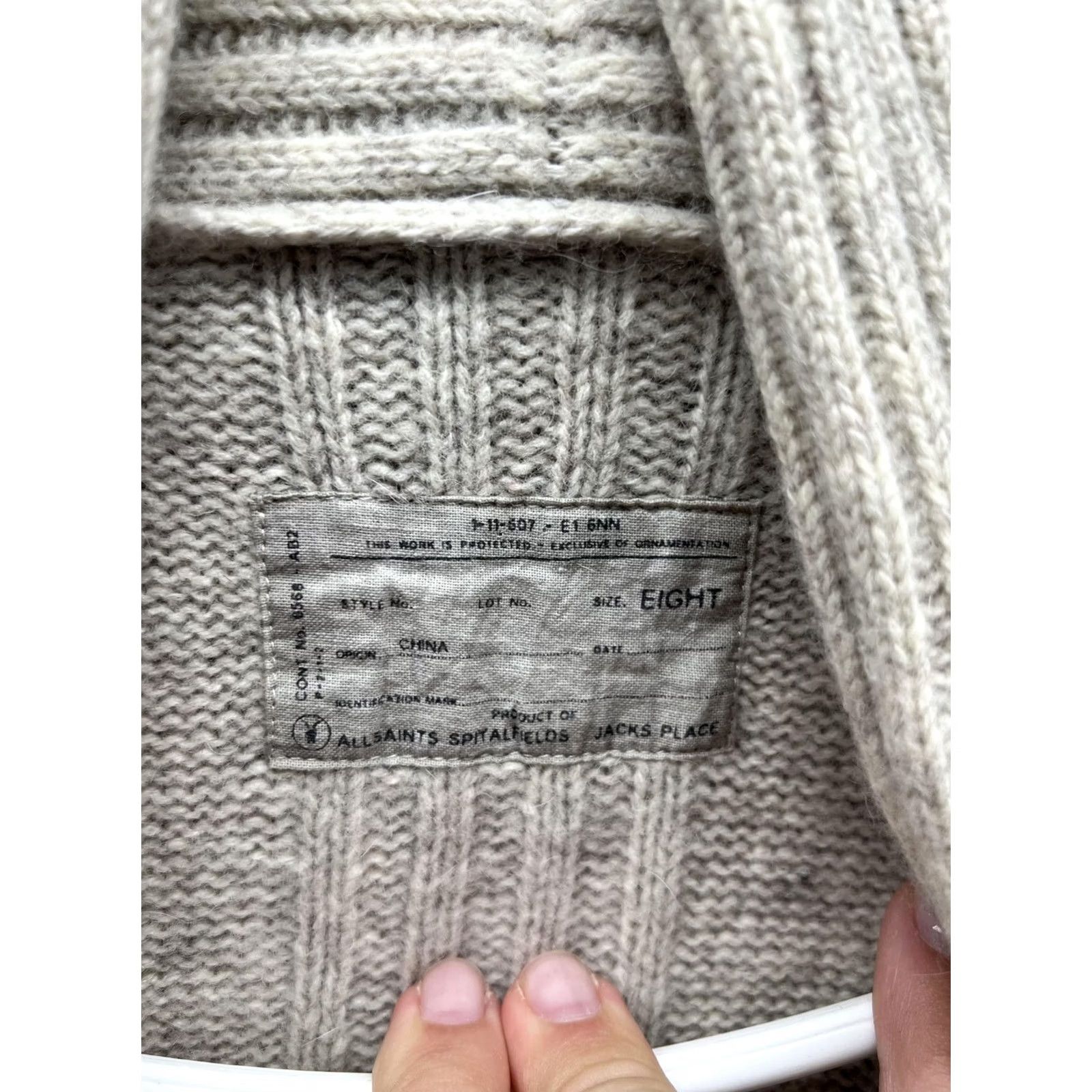 Allsaints AllSaints Cardigan Sweater Womens 8 Beige Cable-Knit Open Front Pockets Size M / US 6-8 / IT 42-44 - 6 Thumbnail