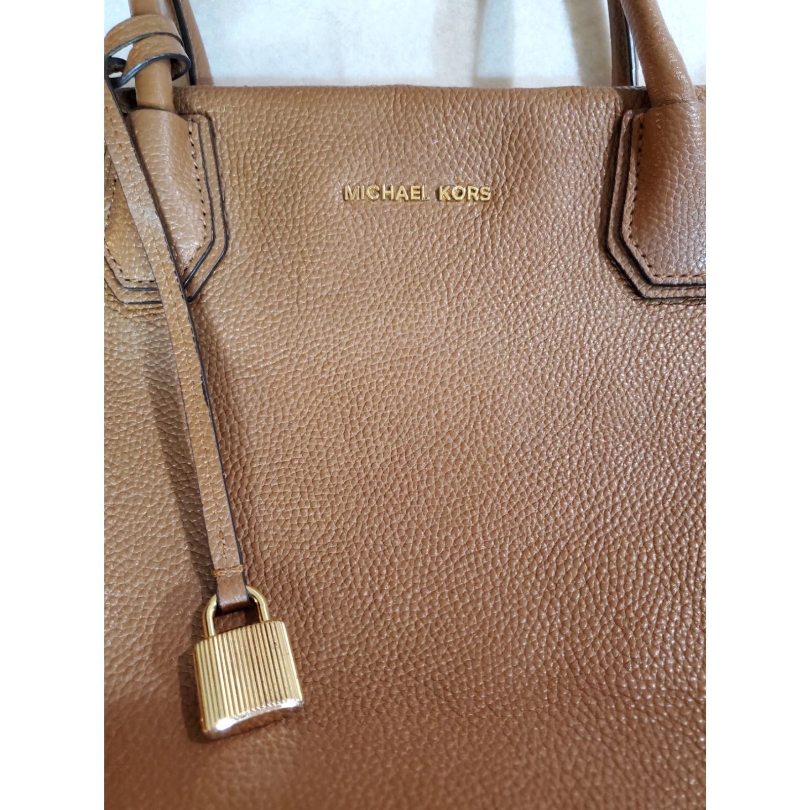 Michael Kors Michael Kors Signature-Mercer Large Leather Satchel Purse Tan 30H6GM9S3L Size ONE SIZE - 5 Thumbnail