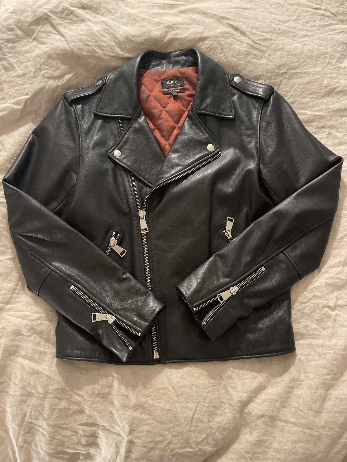 image of A P C Leather Biker Jacket in Black, Men's (Size Small)