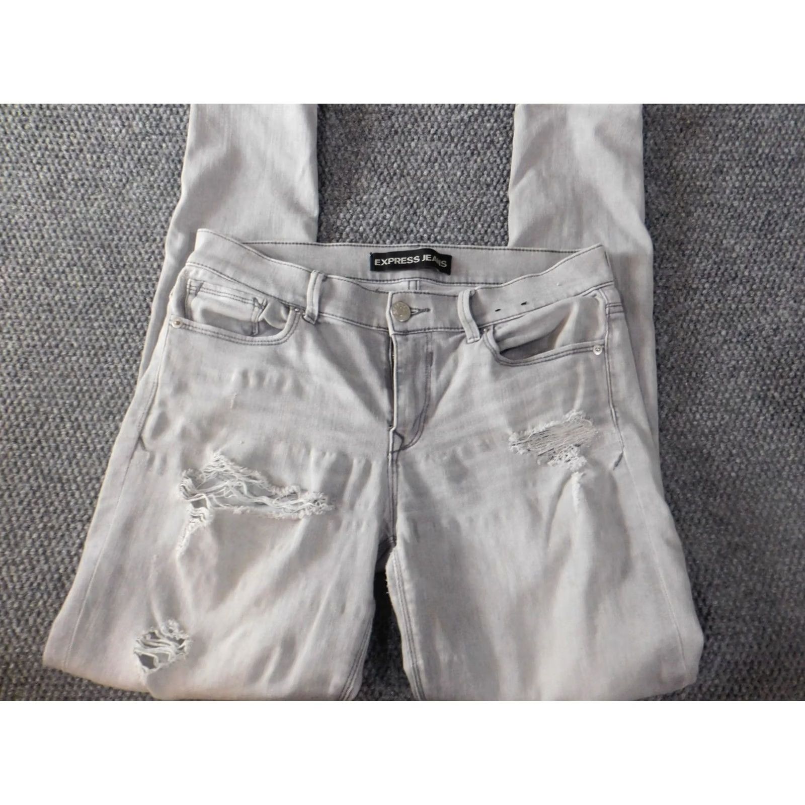 Express Express Womens Jeans 8 Gray Distressed Stretch Denim Mid Rise Regular Size 30" / US 8 / IT 44 - 2 Thumbnail