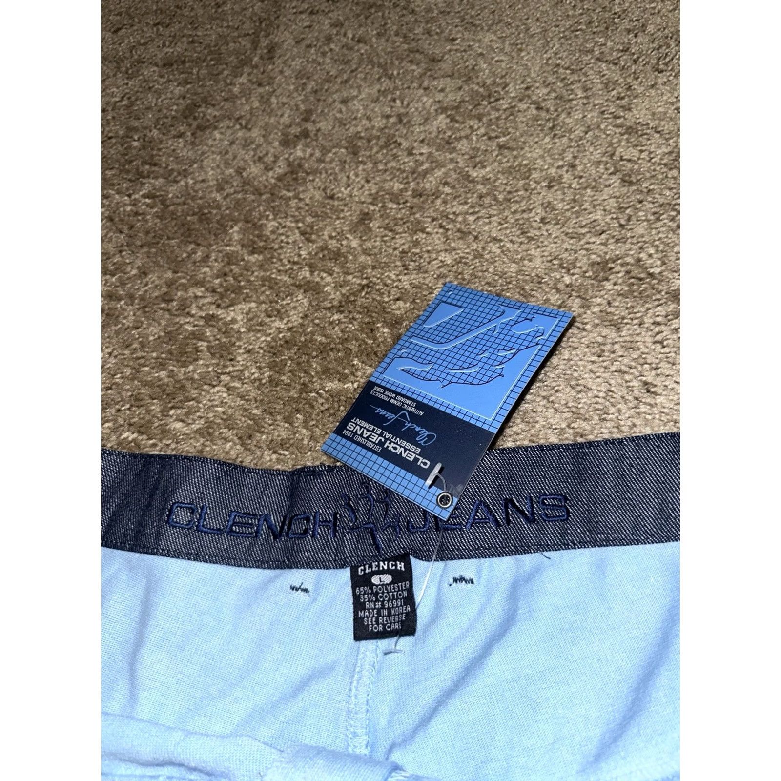 Vintage VINTAGE Clench Jeans Shorts Mens Large Wide Leg Baggy Blue Grunge Hip Hop 34 in Embroidered Logo Pockets Button Front Regular Cotton Blend Fleece Size US 33 - 3 Thumbnail
