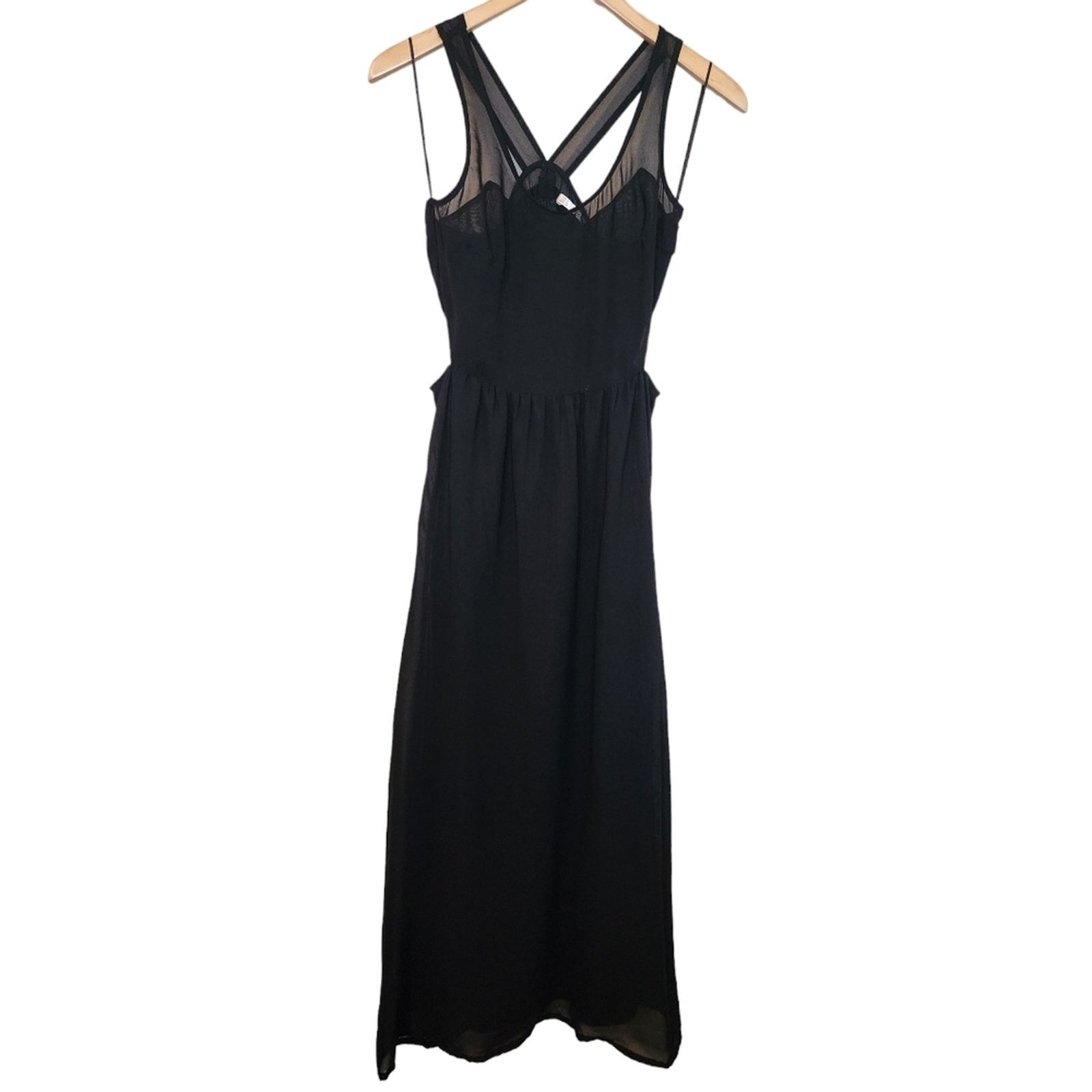Zara Zara Black Sheer V-Neck Spaghetti Strap Slip Mini Dress S | Grailed