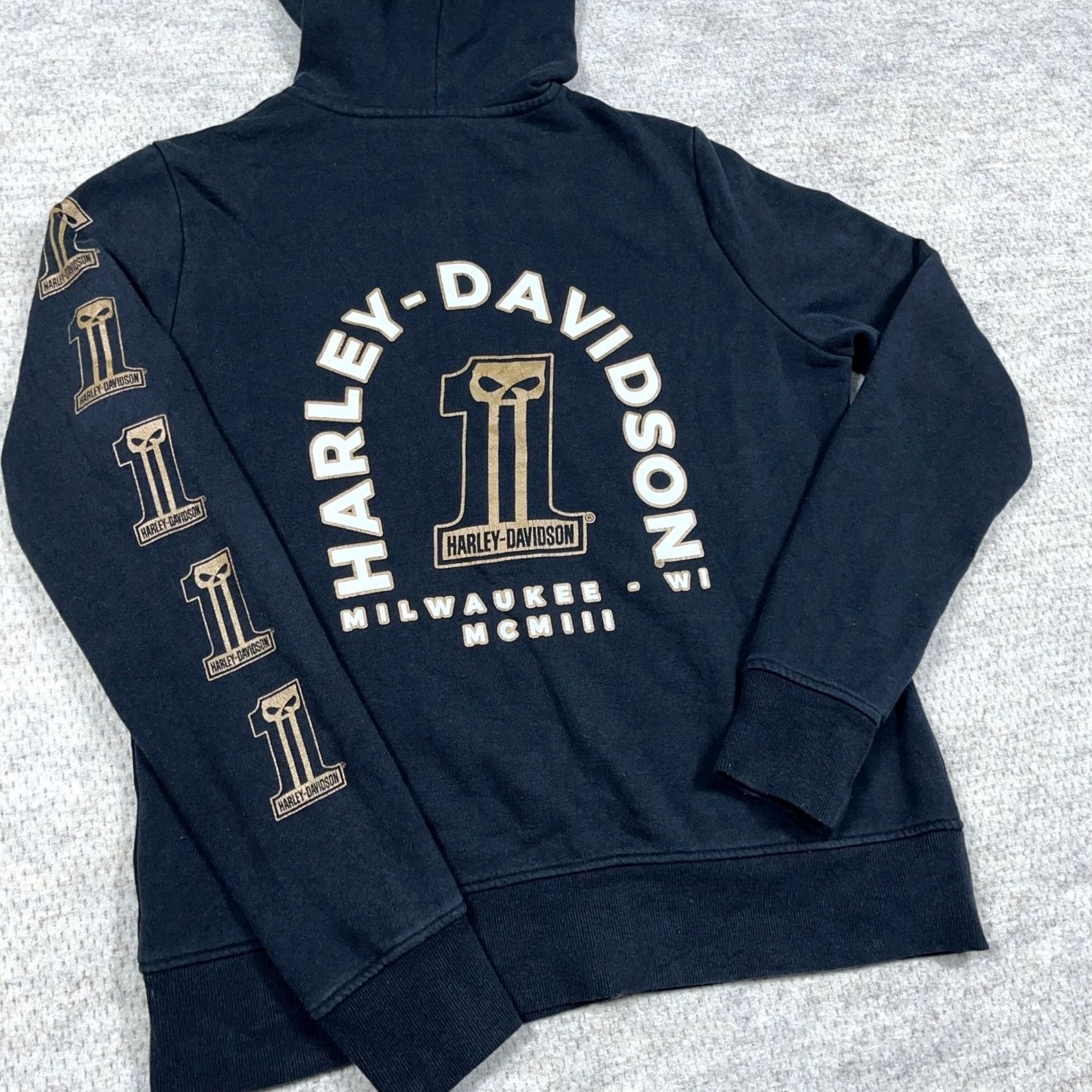Harley Davidson VINTAGE Harley-Davidson Hoodie Women L Black Full Zip Jacket Skull Race Size L / US 10 / IT 46 - 5 Thumbnail