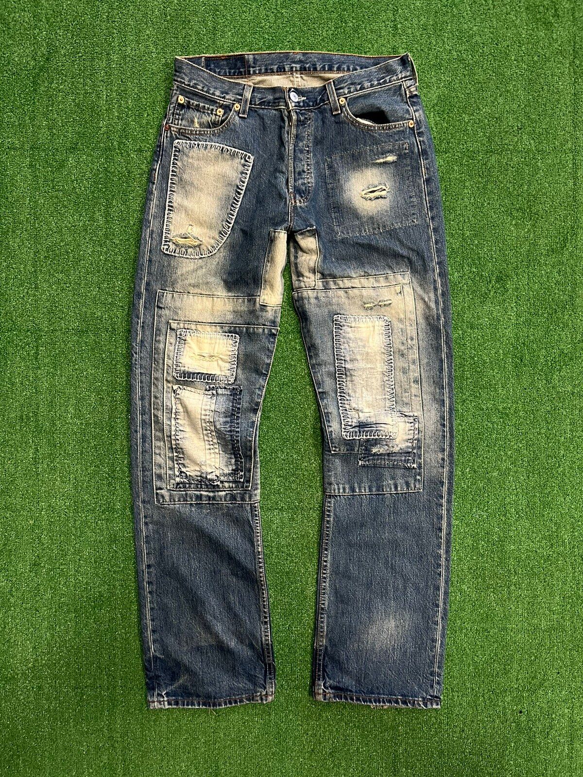 Pre-owned Levis X Vintage Y2k Levi's 501 Patchwork Washed Denim Pants 90's In Wash Denim