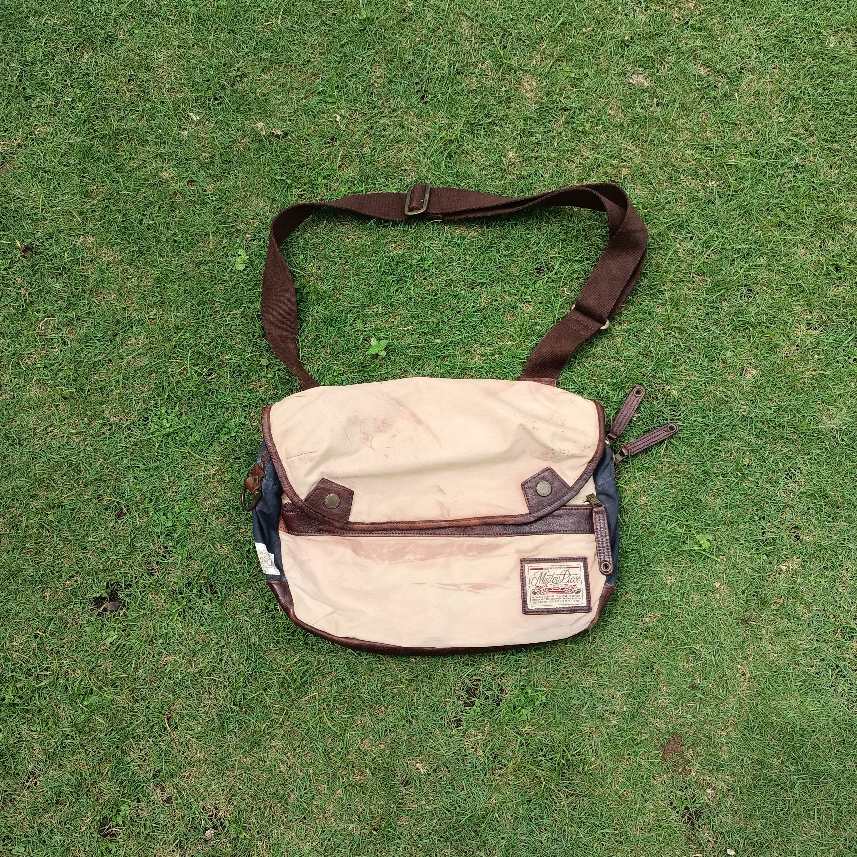 image of Masterpiece X British Millerain Leather Mix Shoulder Bag in Brown, Men's