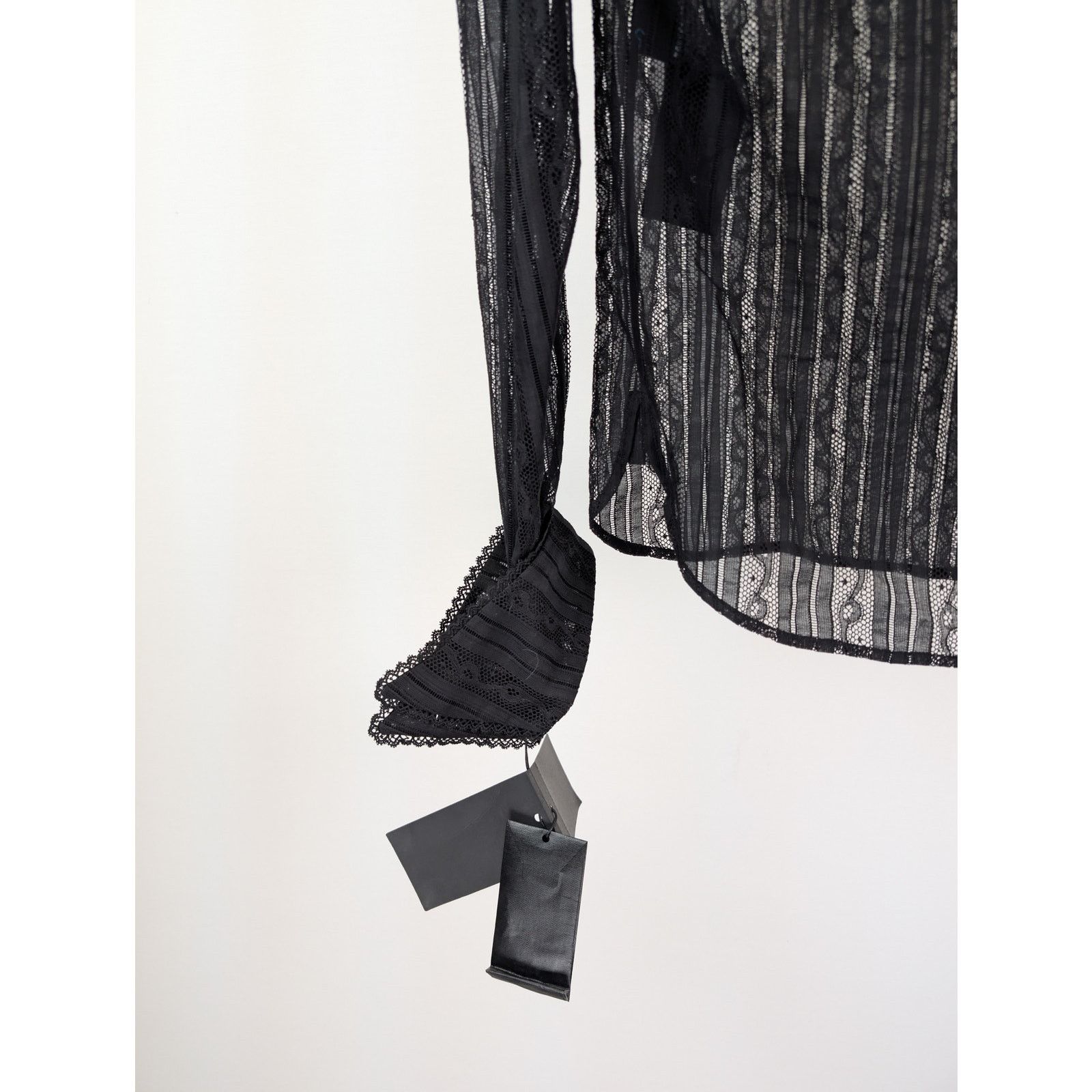 Saint Laurent Paris o1rshd1 Chemise Blouse Femme Dentelle Galon Shirt in Black Size US M / EU 48-50 / 2 - 15 Thumbnail