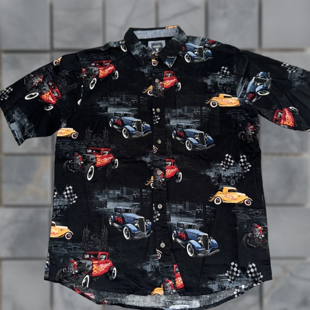 Vintage VINTAGE RedHead Button-Up Short Sleeve Red Hawaii Shirt Hot Rods And Flames Mens L Red Head Hawaii Shirt Size US L / EU 52-54 / 3 - 1 Thumbnail