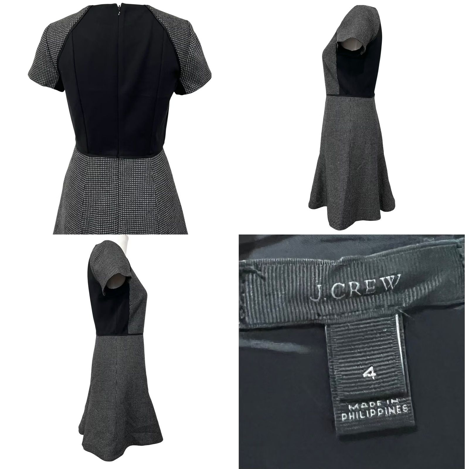 J.Crew J.Crew Checkered Flutter Dress Size 4 Black Gray Tweed Ponte Fit Flare Career Dress Women Short Sleeve Knee Length Round Neck Size S / US 4 / IT 40 - 8 Thumbnail